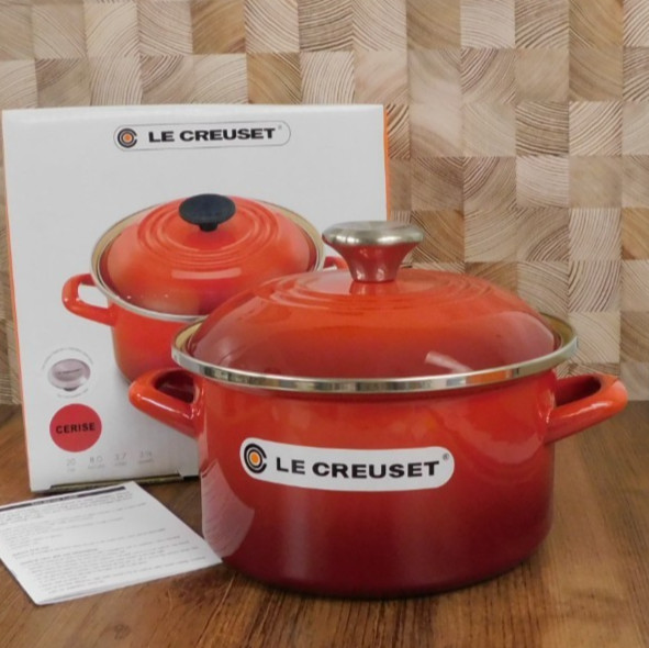 Le Creuset Enameled Steel 3.8 Quart Petite Stockpot, Cerise – New