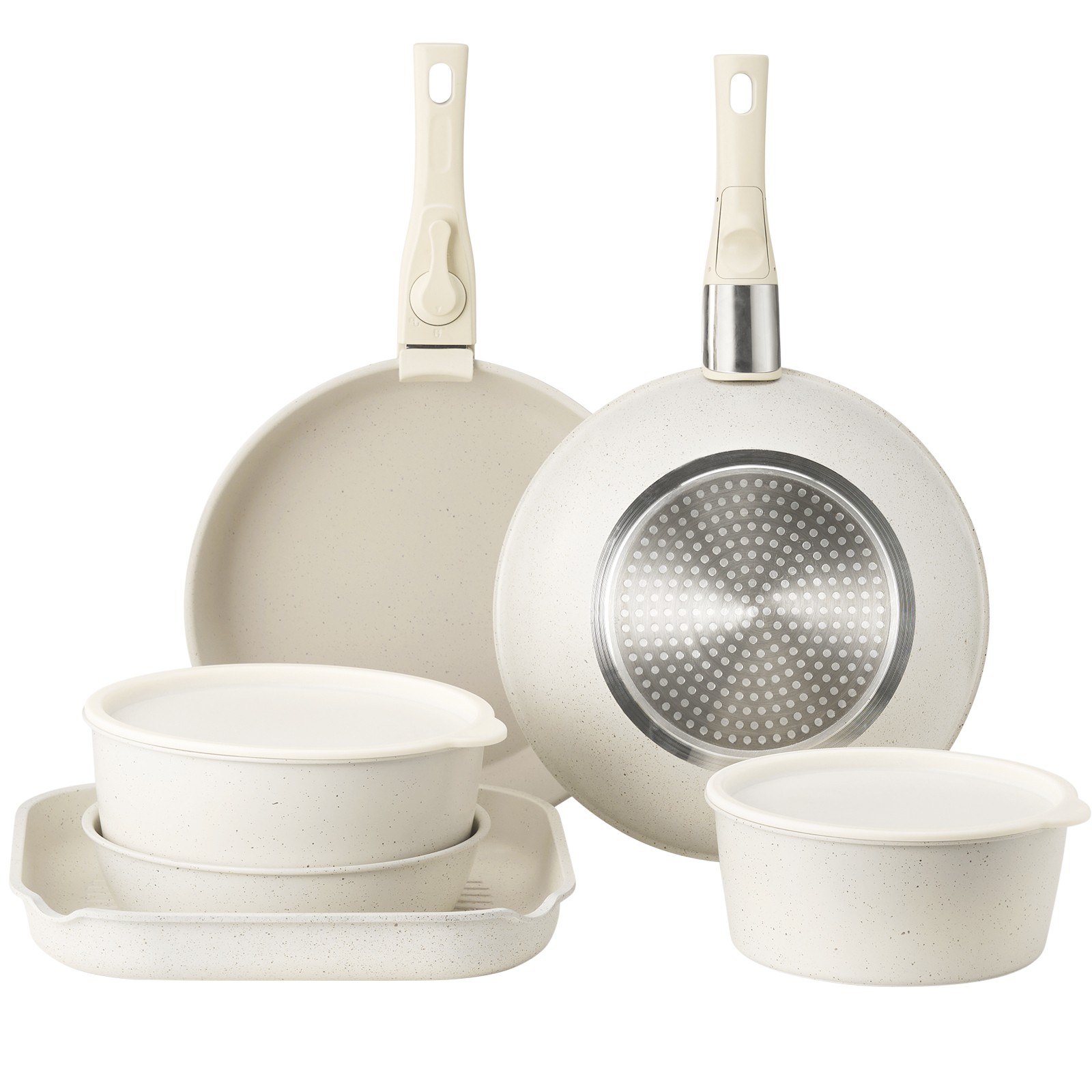 17 Pcs Pots and Pans Set Granite Nonstick Kitchen Cookware Sets Induction White