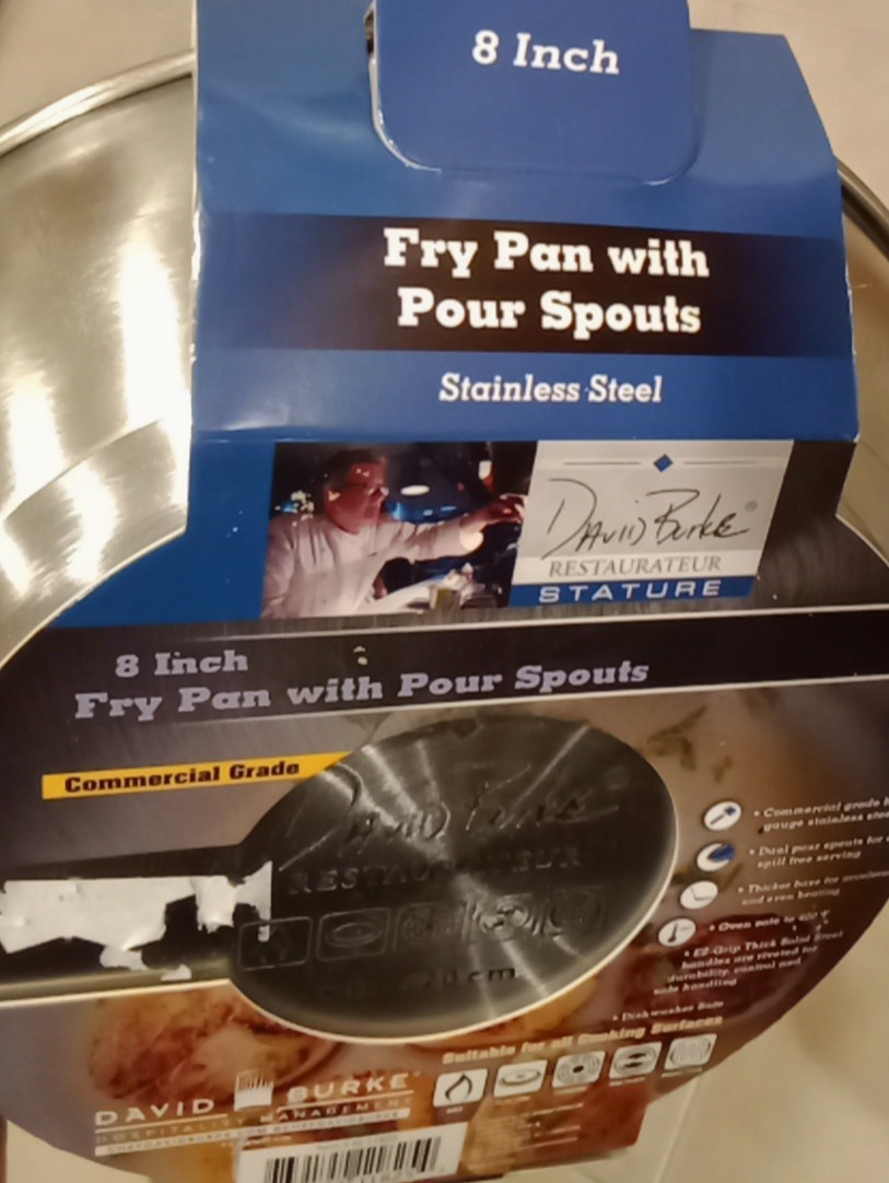 DAVID BURKE Restaurateur Stature 8″ Fry Pan + 2 Pour Spouts COMMERCIAL Grade NWT
