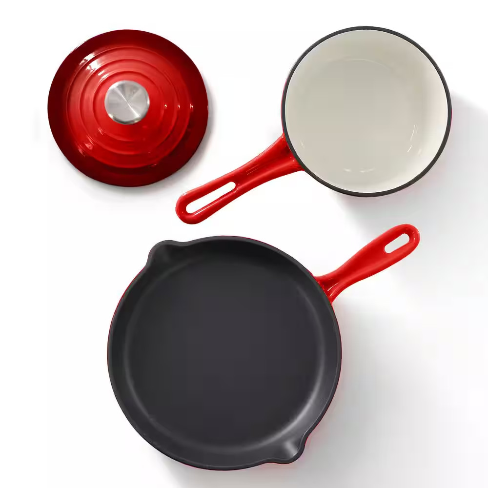 Megachef 7 Piece Enameled Cast Iron Cookware Set in Red