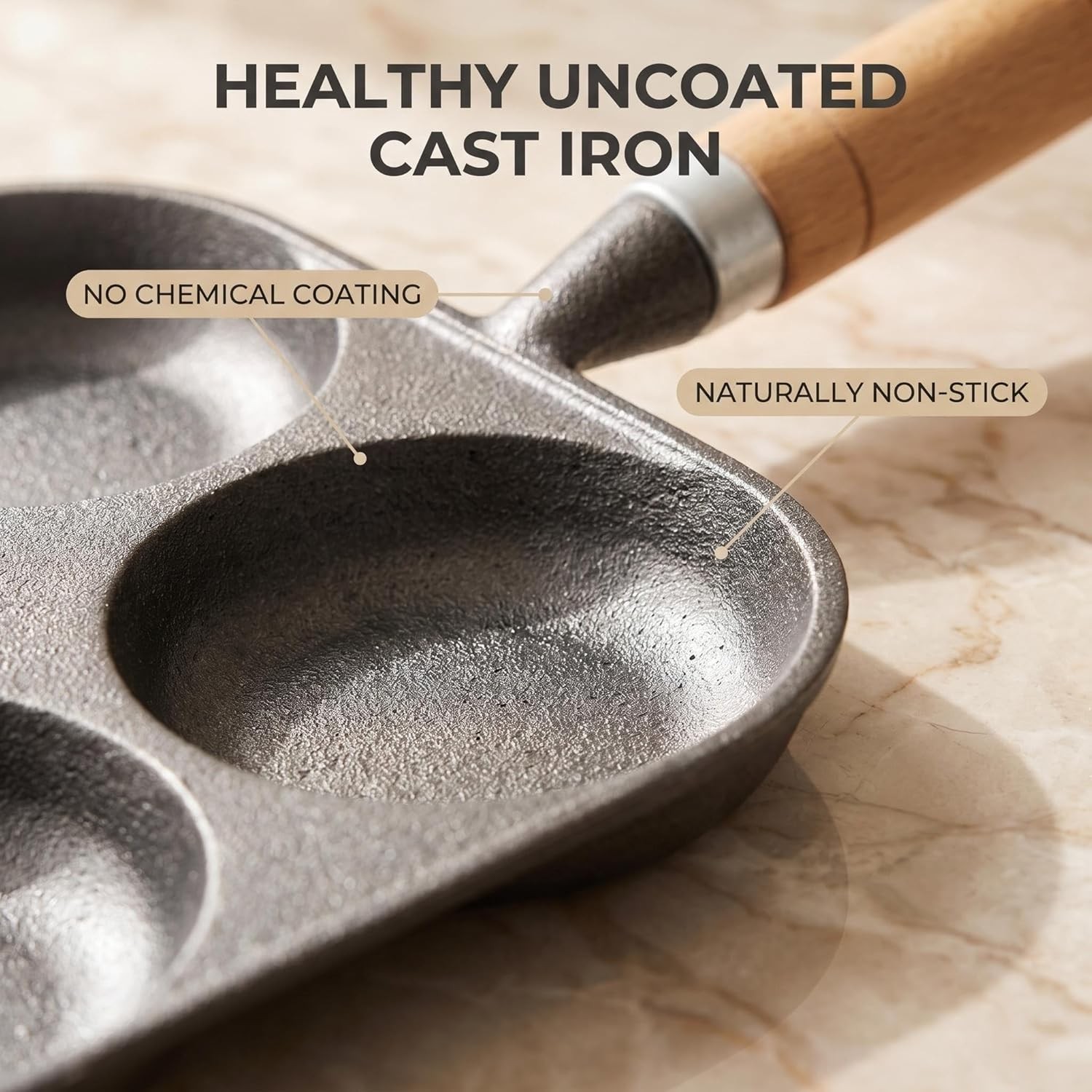 Mini Cast Iron 4-Cup Egg Pan 6.7″ Compact Breakfast Griddle Sliders & Mini
