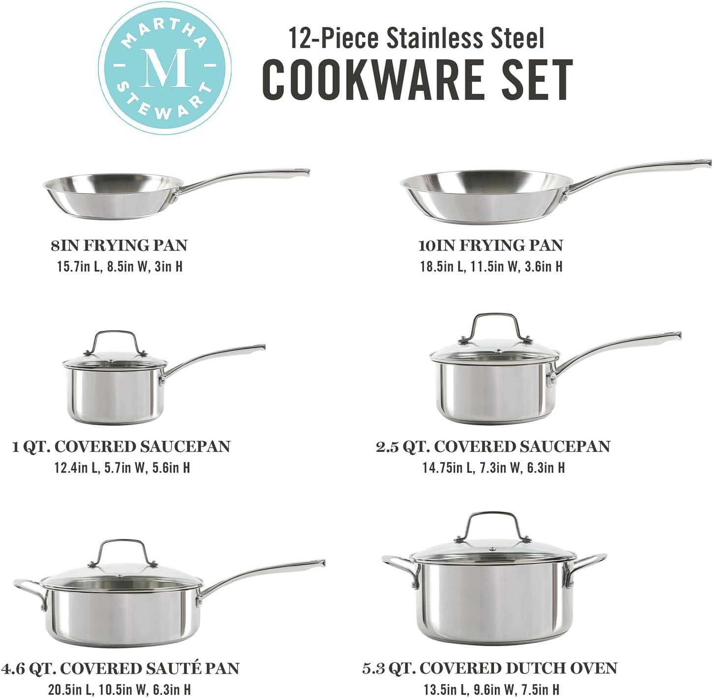 Castelle 10 Piece 18/8 Durable Stainless Steel Induction Safe Non-Toxic Tripl…