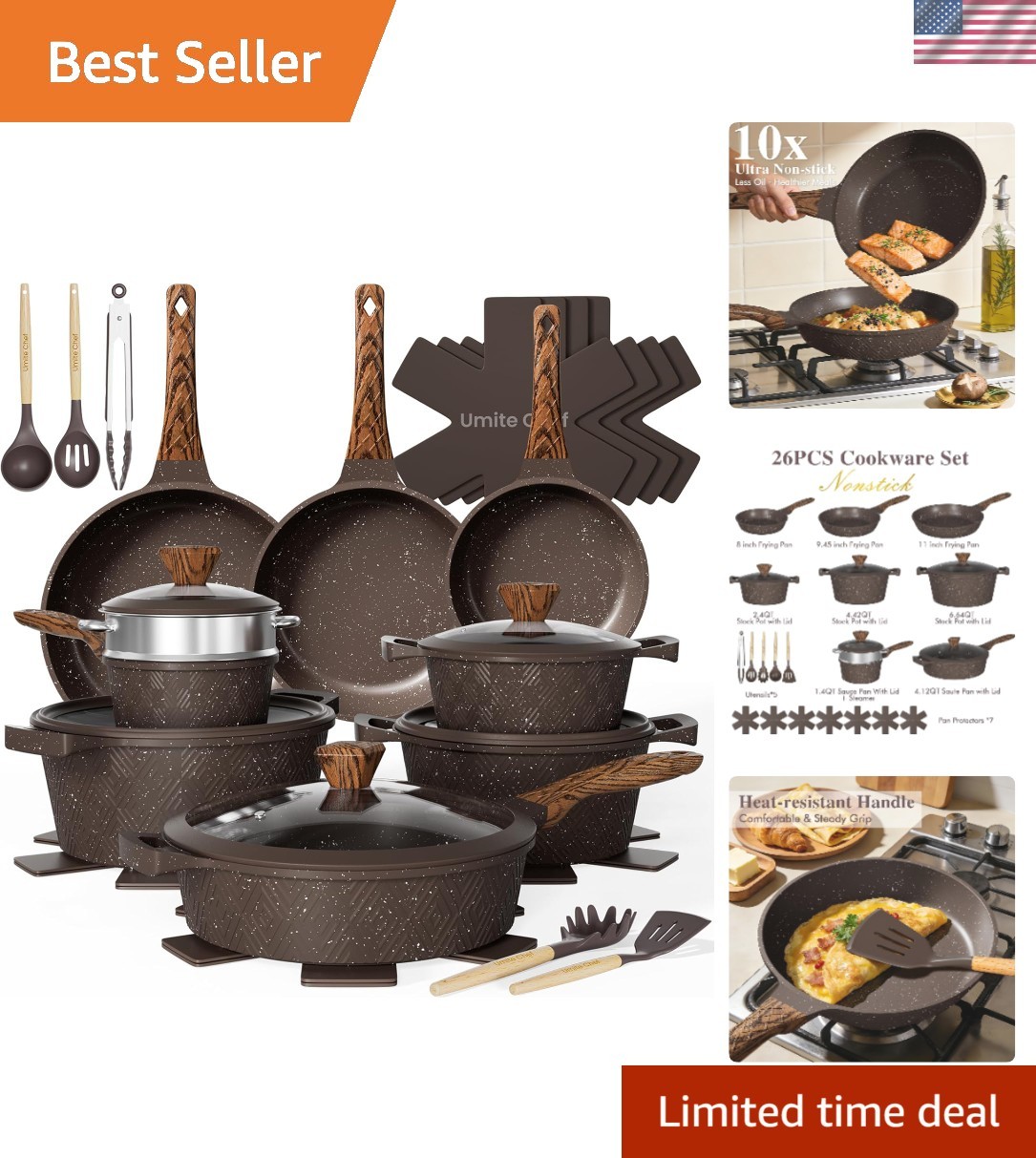 26-Piece Nonstick Cookware Set: Durable Die-Cast Aluminum & Effortless Cleanup