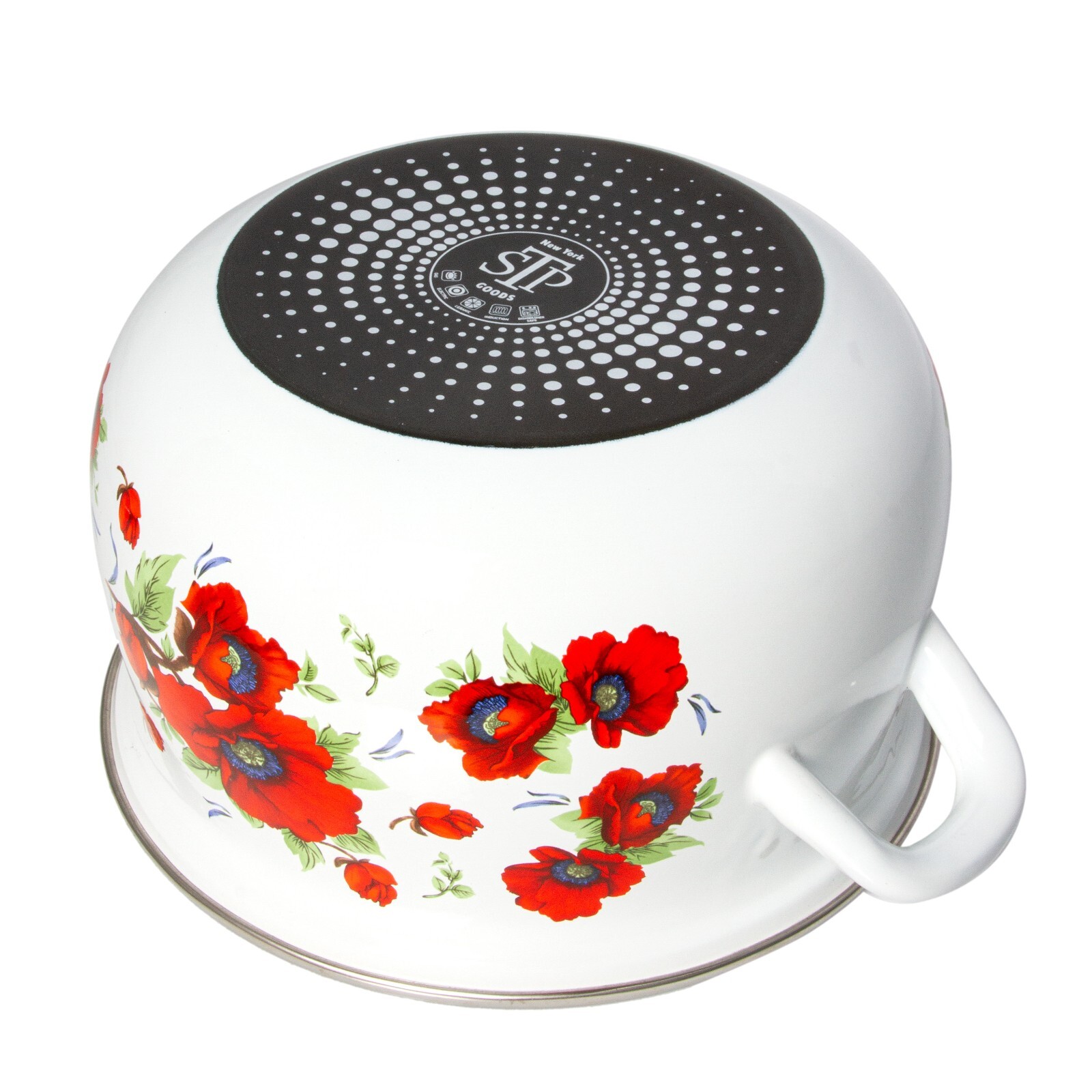 POPPY FLOWERS Enamelware Stockpot with Glass Lid, Enameled Cooking Pot 4 qt