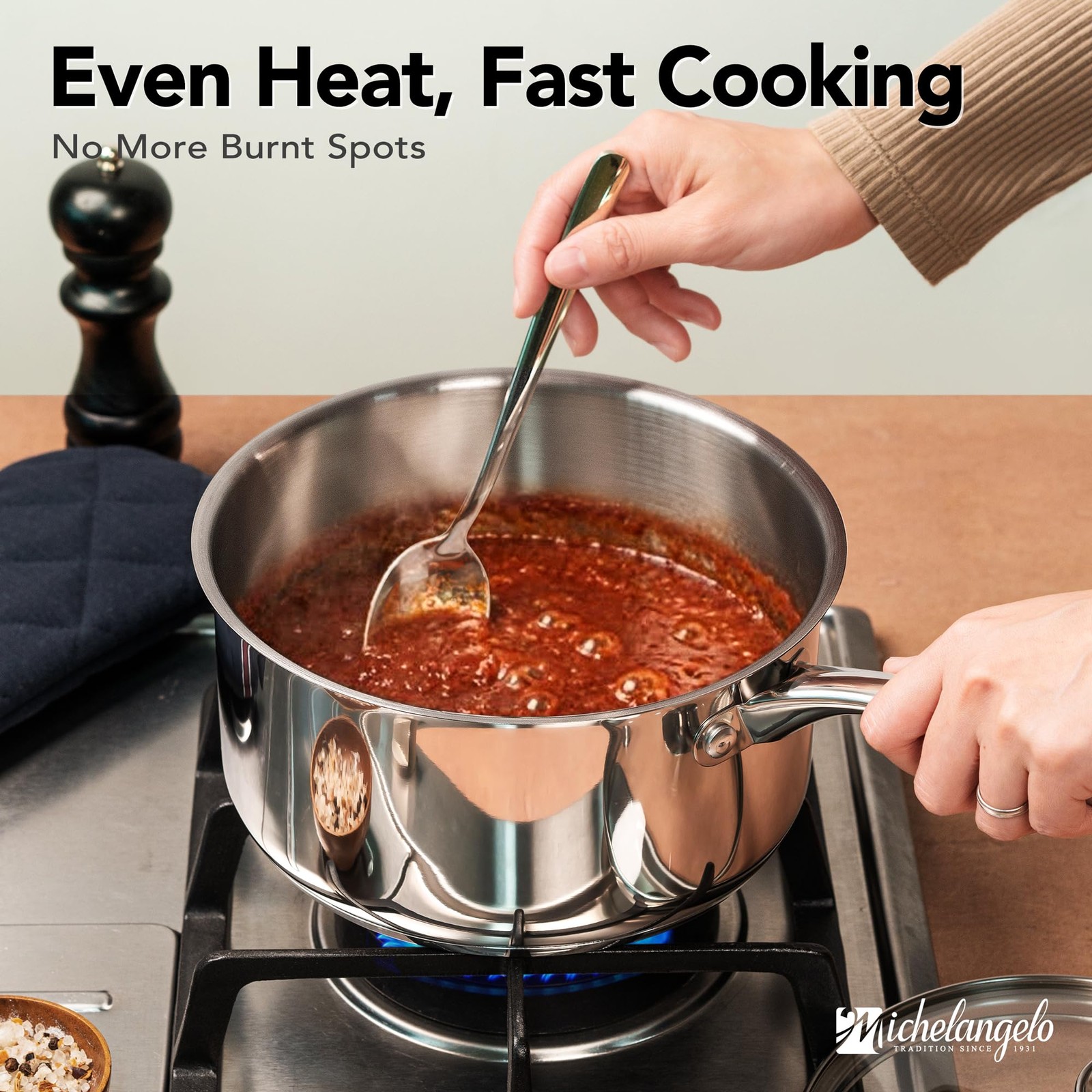 Stainless Steel Saucepan Set with Lids 1QT & 2QT & 3QT, Stainless Steel Sauce Po