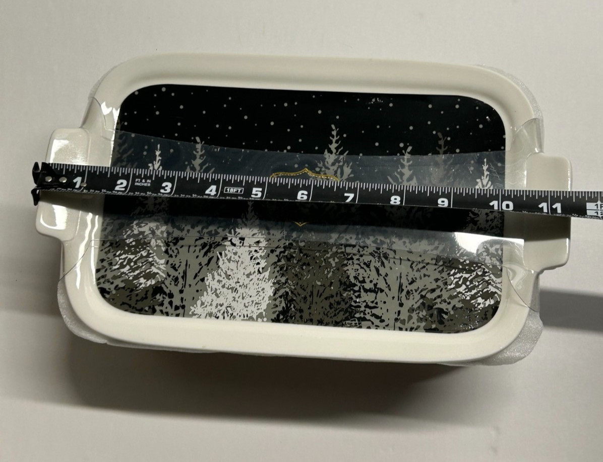 VHTF Grace Teaware Winter Black Grey Trees Rectangular Baker & Lid Casserole NEW