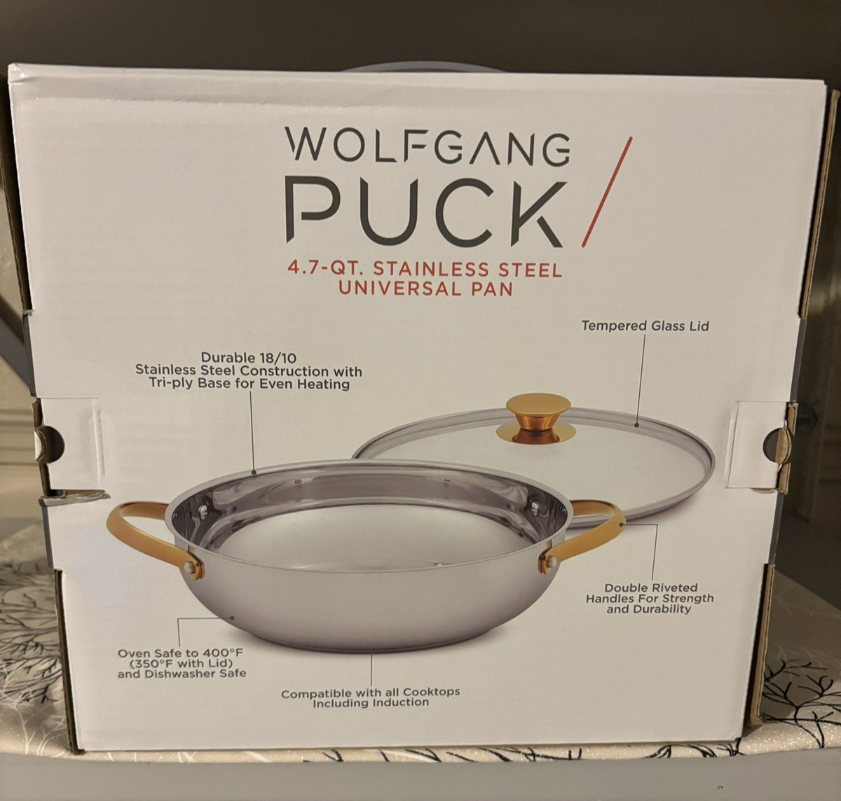 WOLFGANG PUCK 4.7 QT STAINLESS STEEL UNIVERSAL PAN WITH LID NIB
