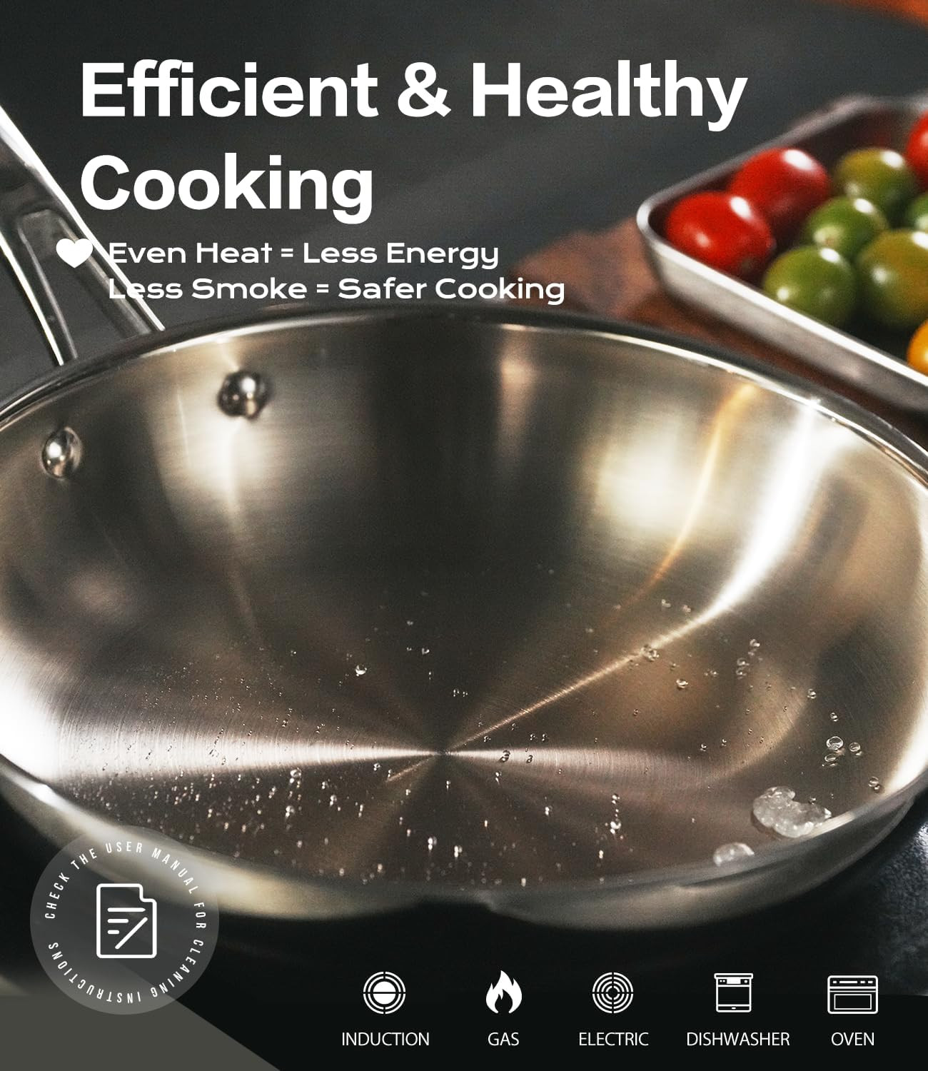 12″ 5-Ply Stainless Steel Frying Pan – Induction & Oven Safe Cookware