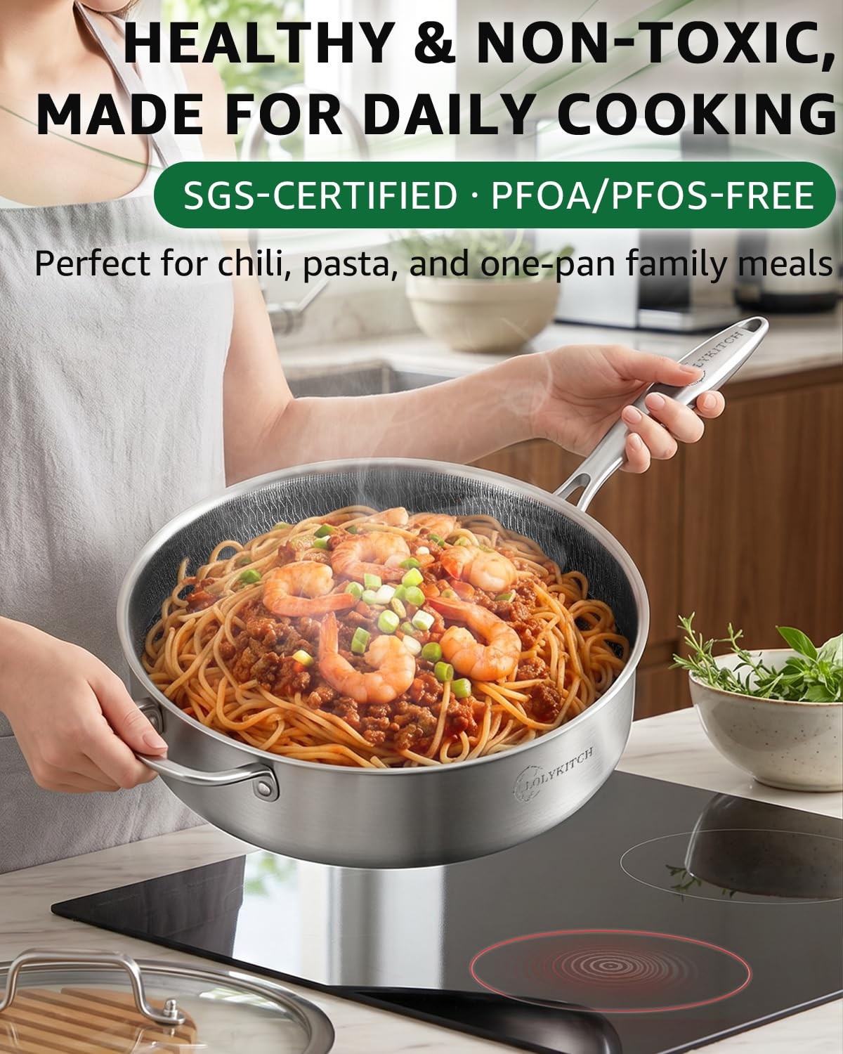 6-Quart Large Frying Pan with Lid | 12 Inch | Detachable Handle