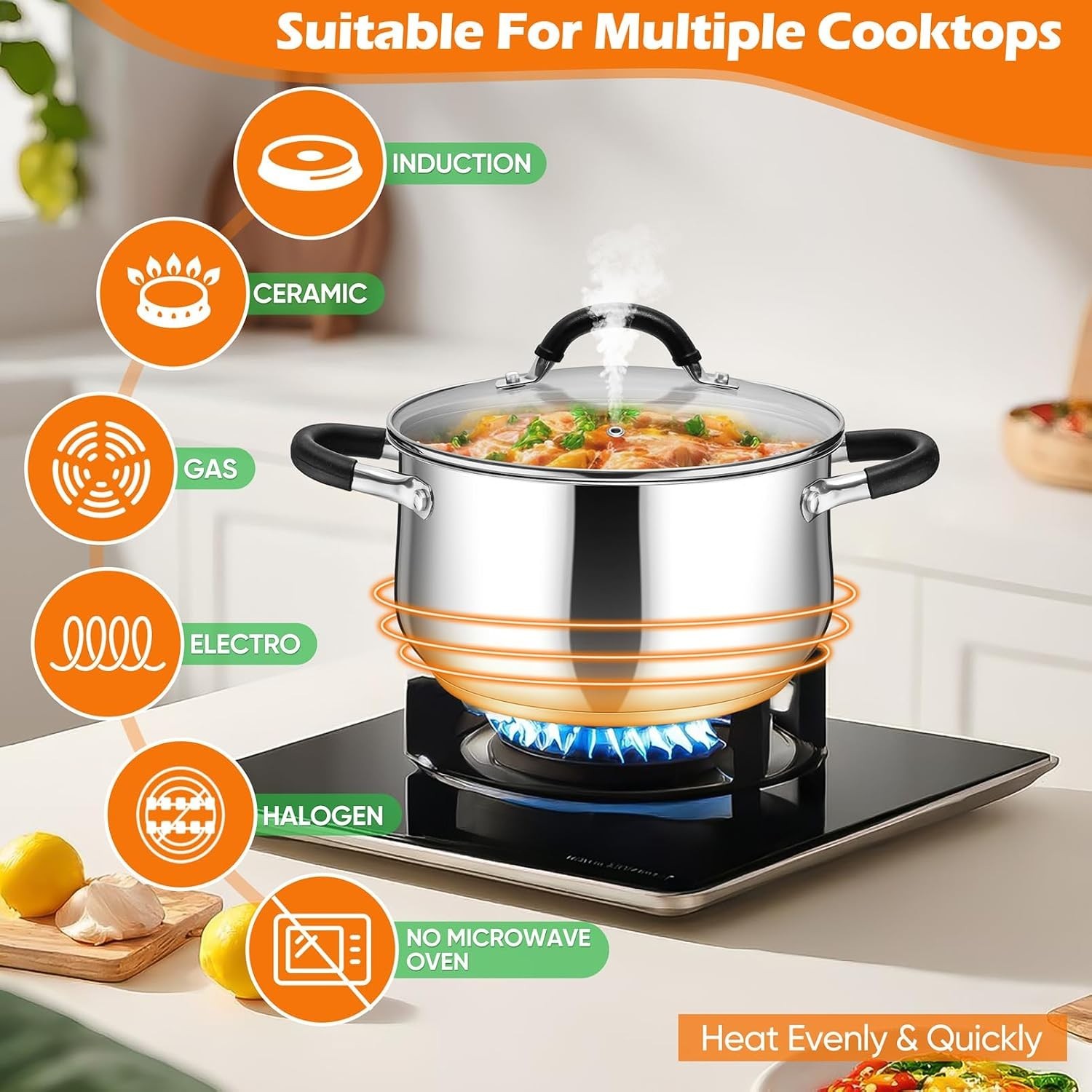5 Quart Stainless Steel Stock Pot, Cooking Pot with Visible Lid | For Soup Pa…