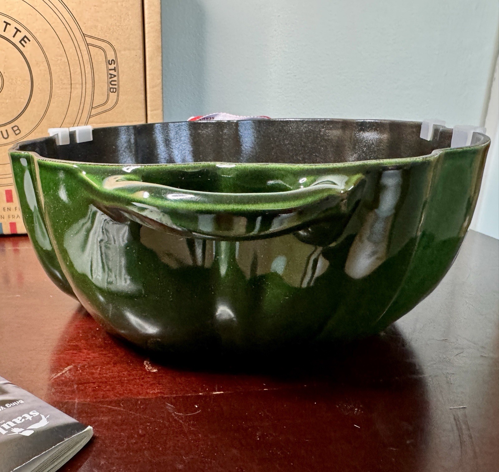 Staub Enameled Cast Iron Basil Green/Stainless Cocotte Dutch Oven France 3.5 QT