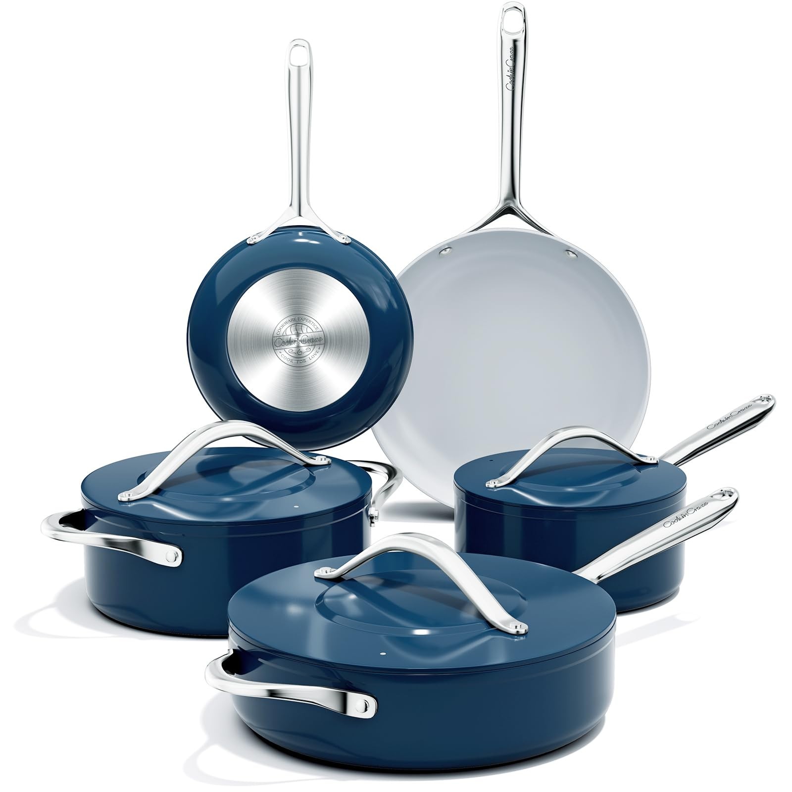 CookinCraze Ceramic Cookware Set 8 Pieces Nonstick Pots and Pans Set with Lid