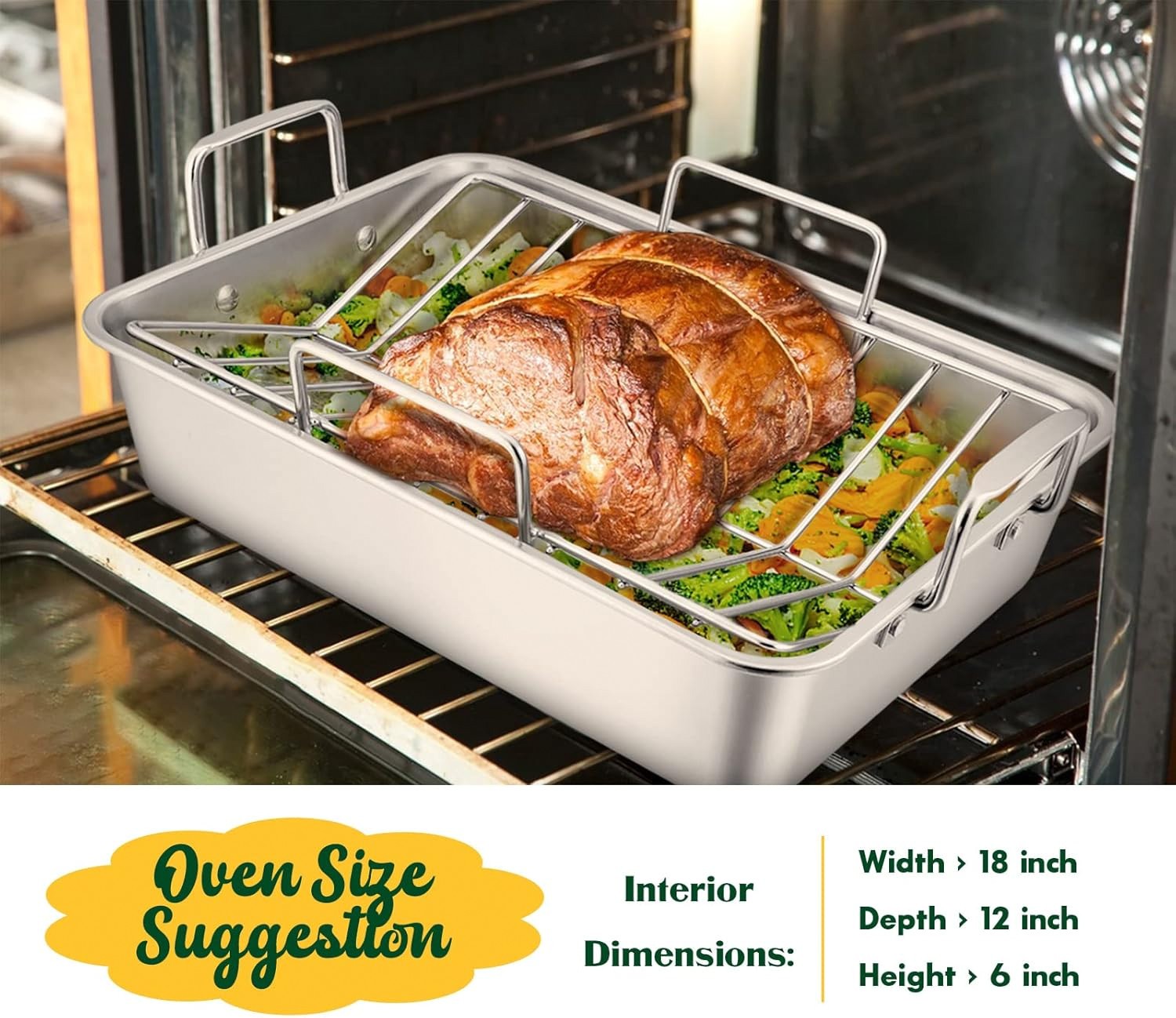 E-far Roasting Pan 16×11.5 Stainless Steel Turkey Roaster Rack