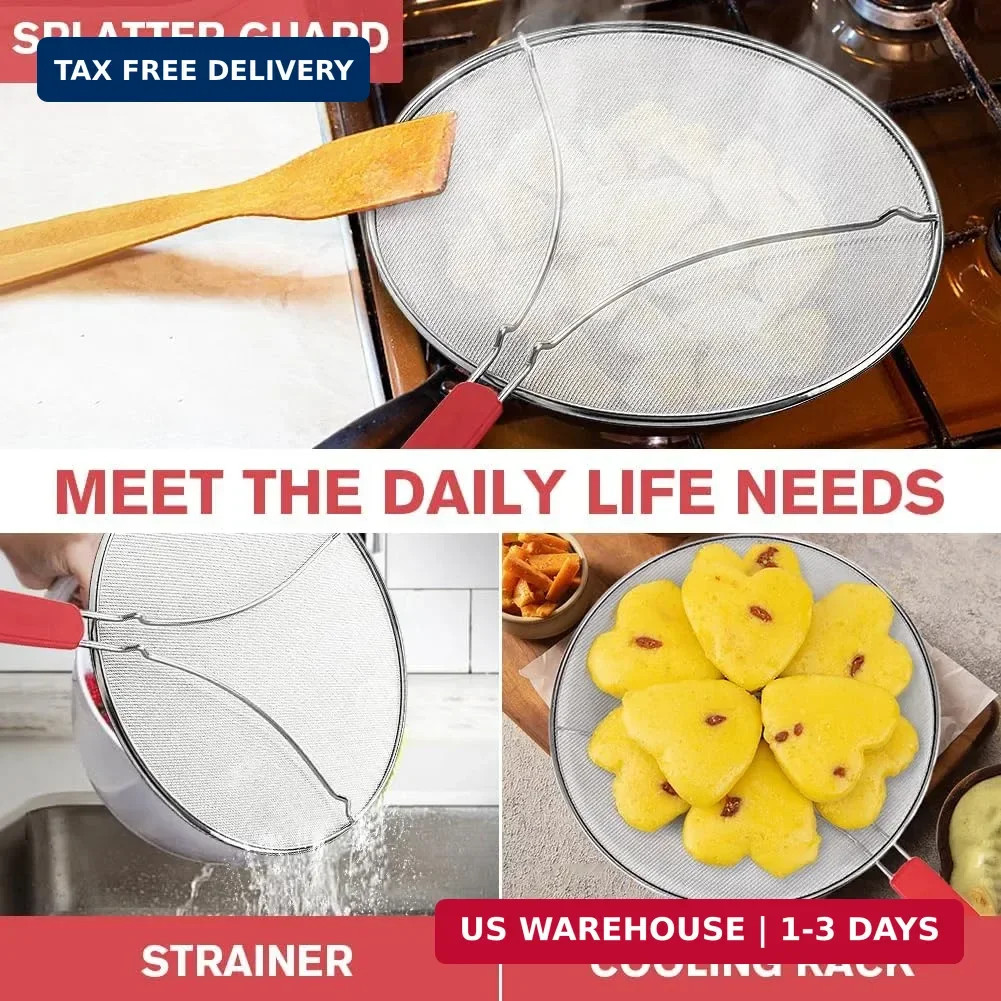 Splatter Screen for Frying Pan & Food Strainer,13 Inch Stainless Steel Grease Sp