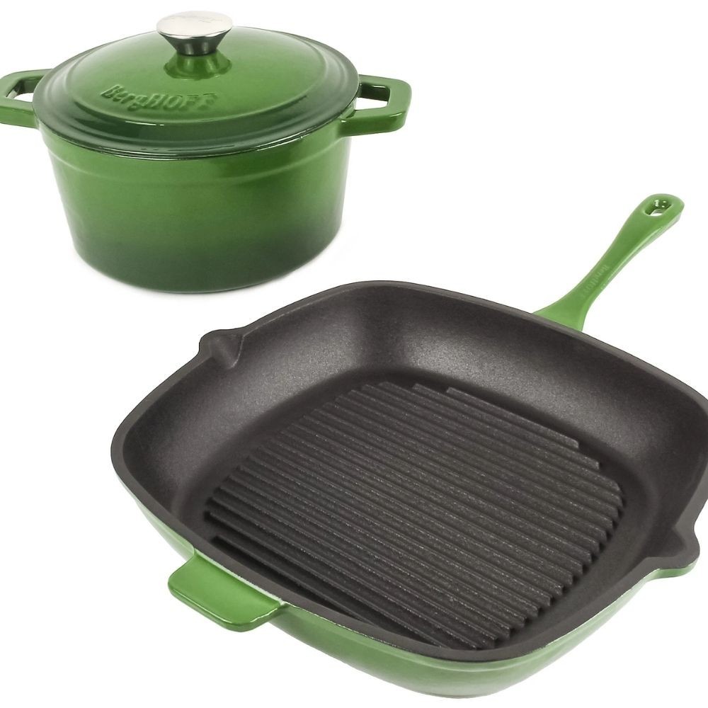 BergHOFF Neo 3Pc Cast Iron Grill Pan & Round Dutch Oven Set