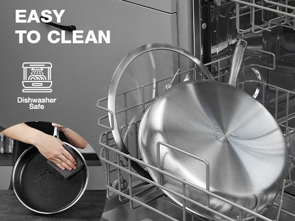 12Inch Frying Pan with Lid Ceramic Nonstick Stainless Steel Skillet
