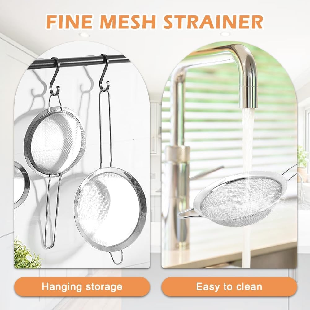 4PCS Stainl Steel Strainer Set – Fine Mesh Multi-Size w/Handles for
