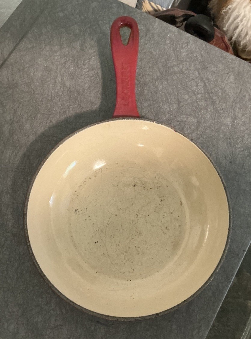 VTG Le Creuset 6 3/4″ Small Skillet Frying Pan Enamel Cast Iron Red/Burgundy