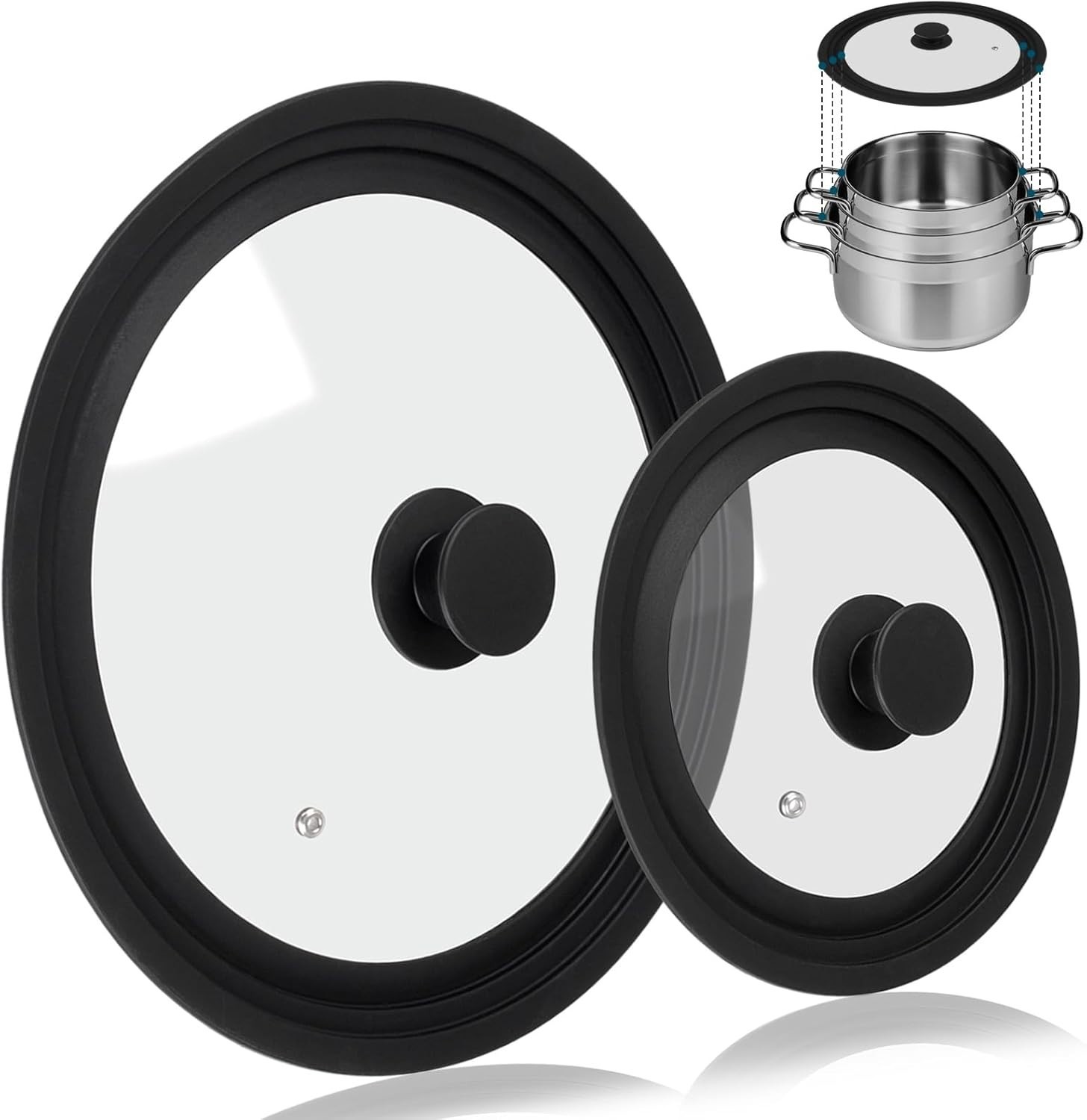Universal Lid for Pots Pans and Skillets 2 Pack Pan Cover fit 7″ 8″ 9″ & 10″ …