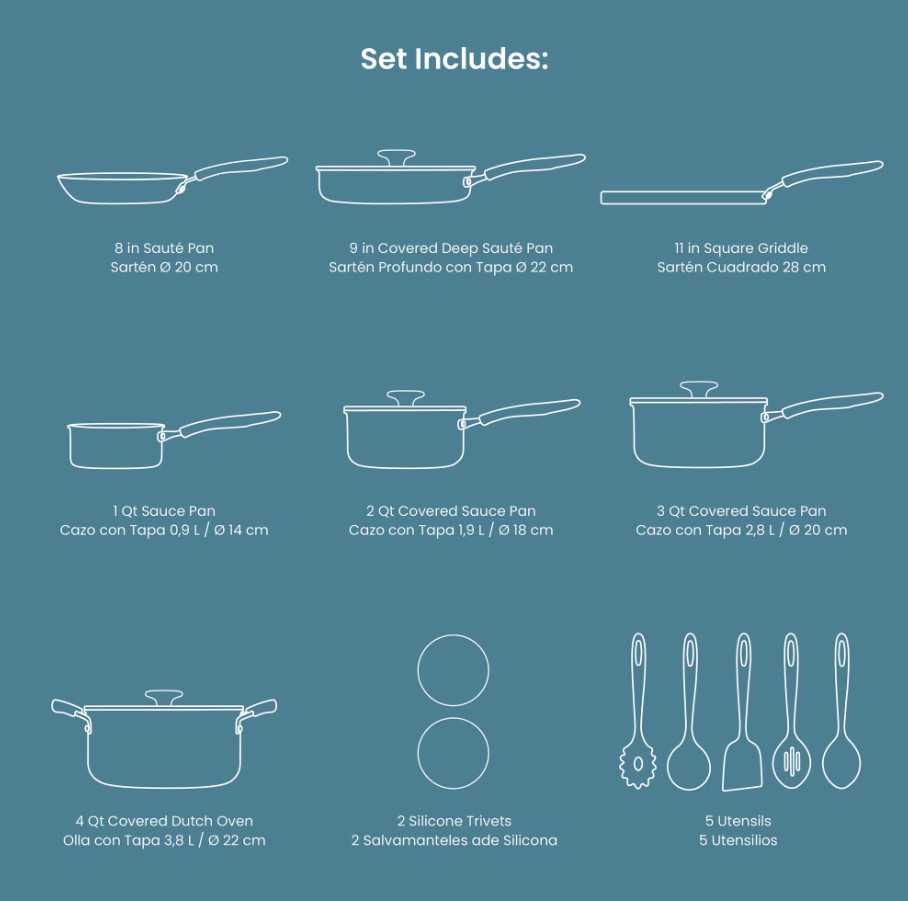 Tramontina Primaware 18-Piece Nonstick Cookware Set Blue