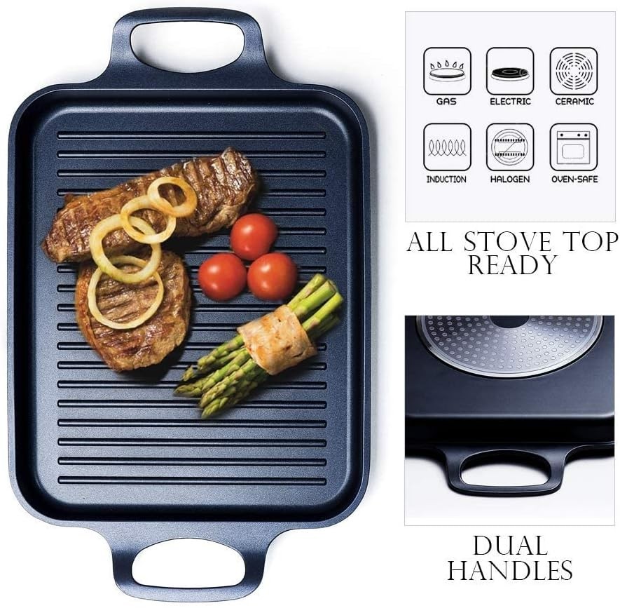 Nonstick Grill Pan for Indoor Cooking Flat Grill Plate for Electric Stoves