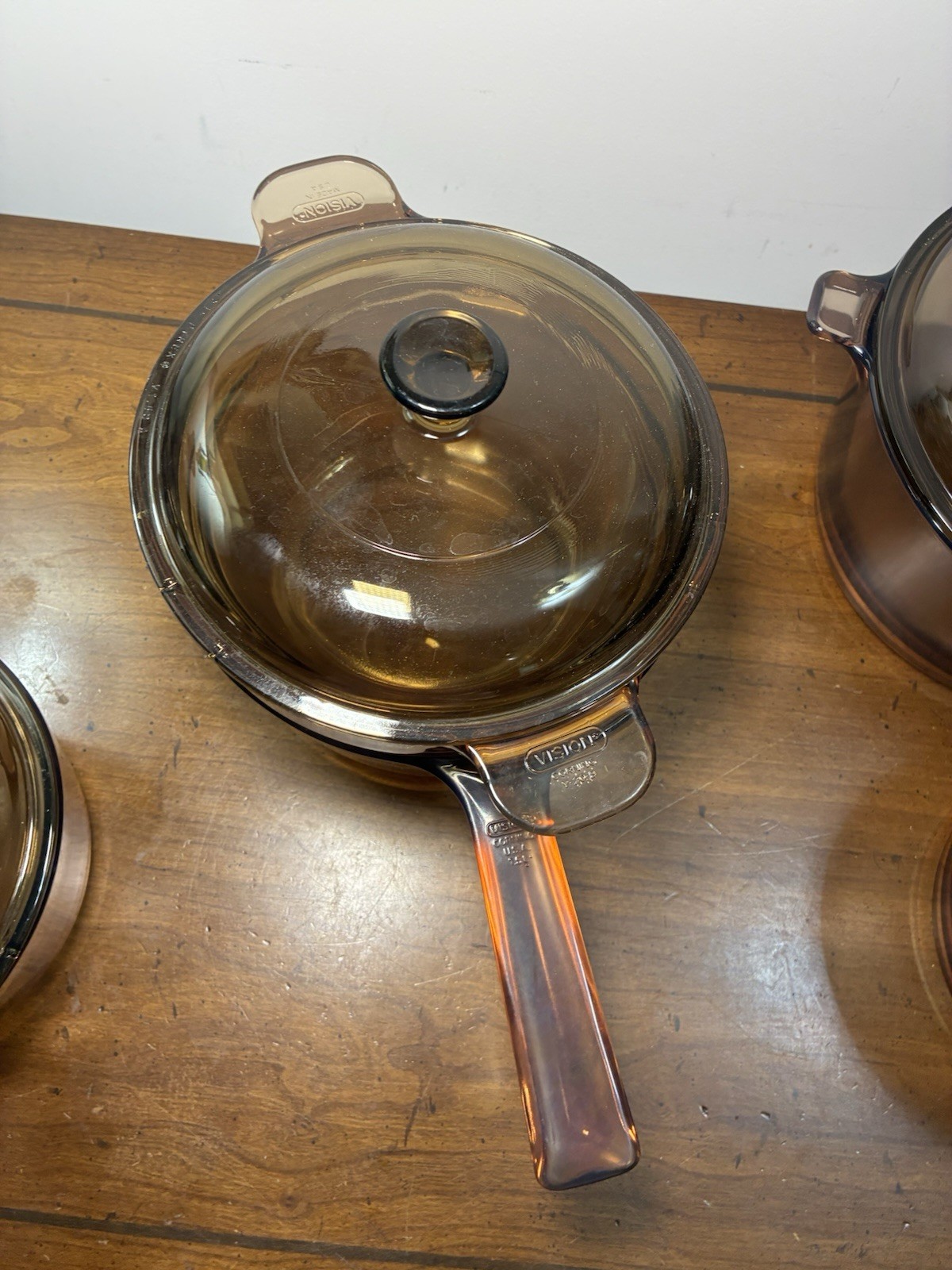 Vintage Corning Ware Amber Vision 10p 4 Sizes Sauce Pans Double Boiler USA