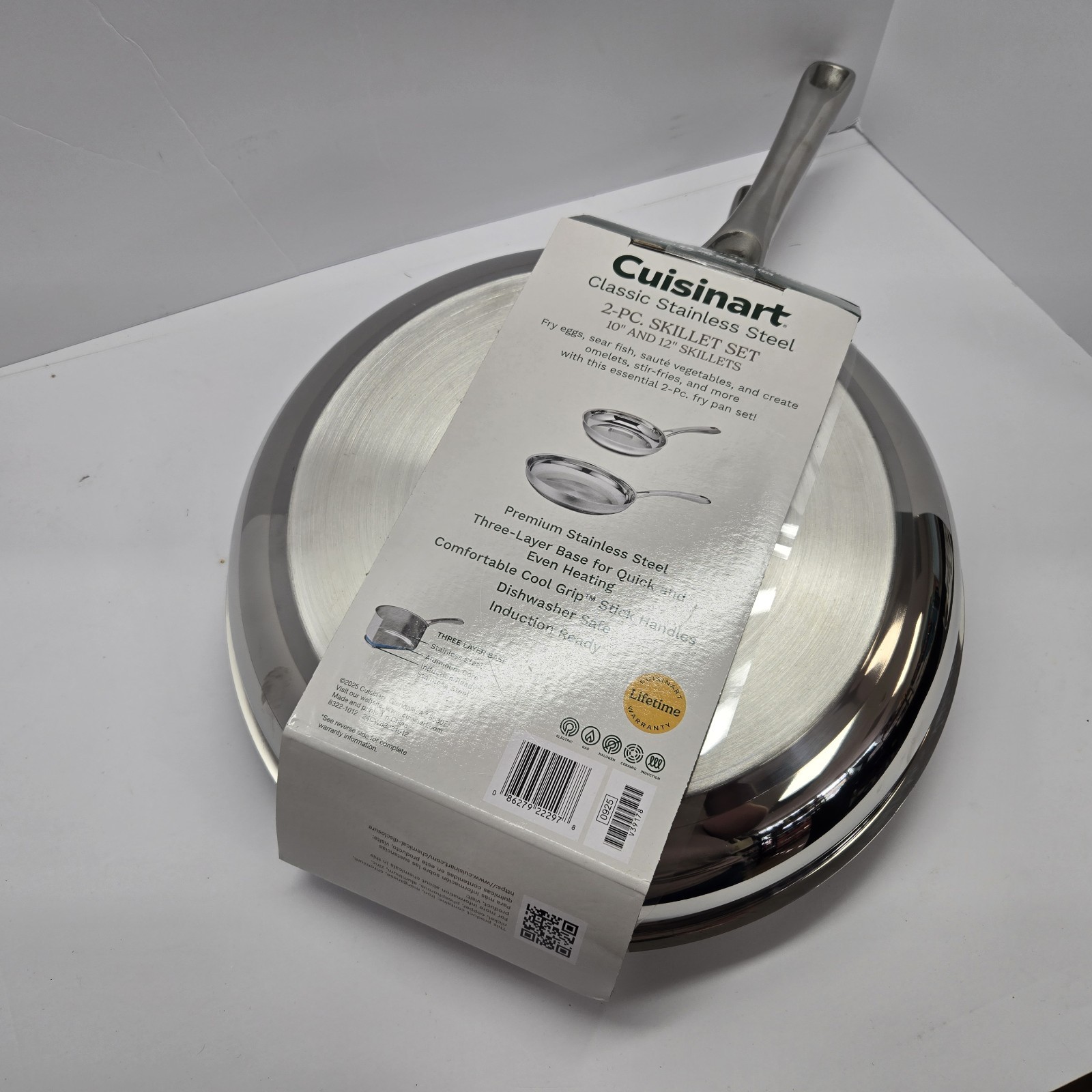 Cuisinart Classic 10″ & 12″ Stainless Steel 2Pk Skillet Set, Premium Tri-Ply