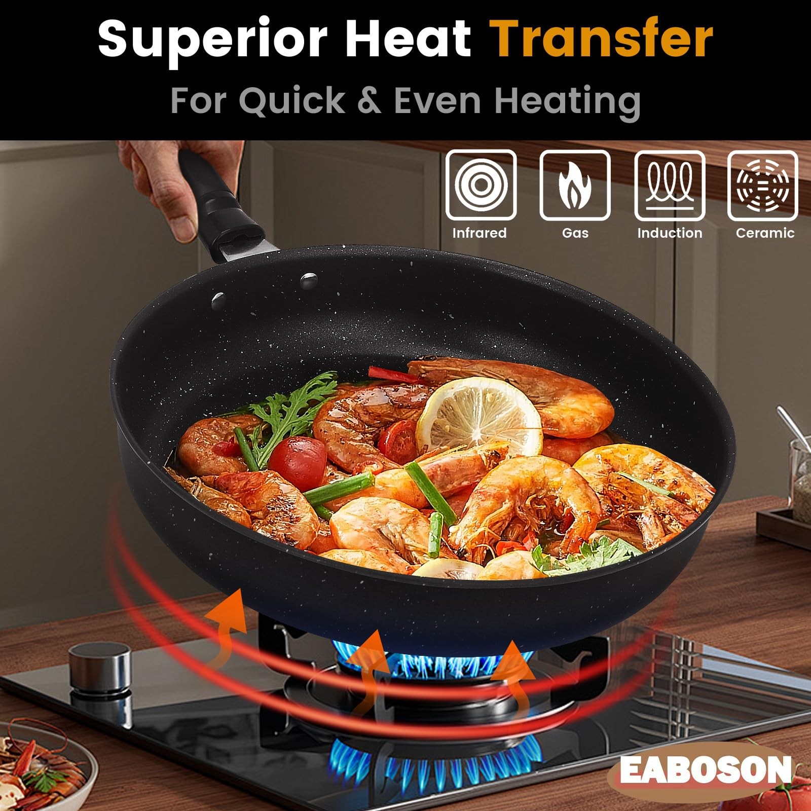 3 PCS Nonstick Frying Pan Skillet Stone Coating Set Fits 9/10/11 Inch