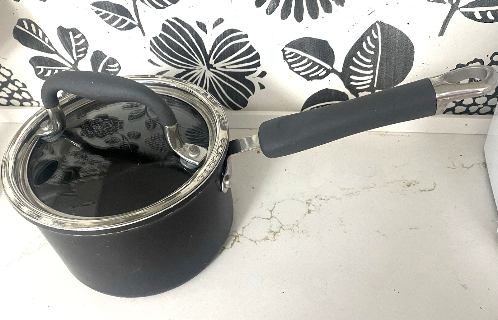 Pampered Chef Sauce Pan Non-Stick 1.5 Qt. Quart Glass Lid Titanium Anodized 13t
