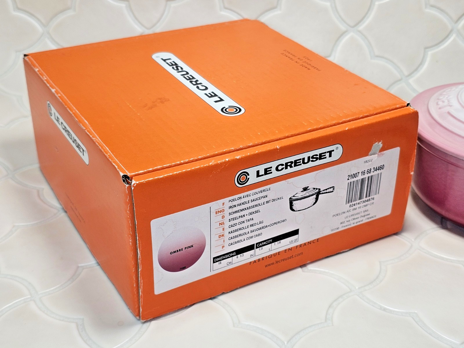 Le Creuset Ombre Pink Saucepan 16cm Cast Iron w/ Lid Display Only Enamel Damage