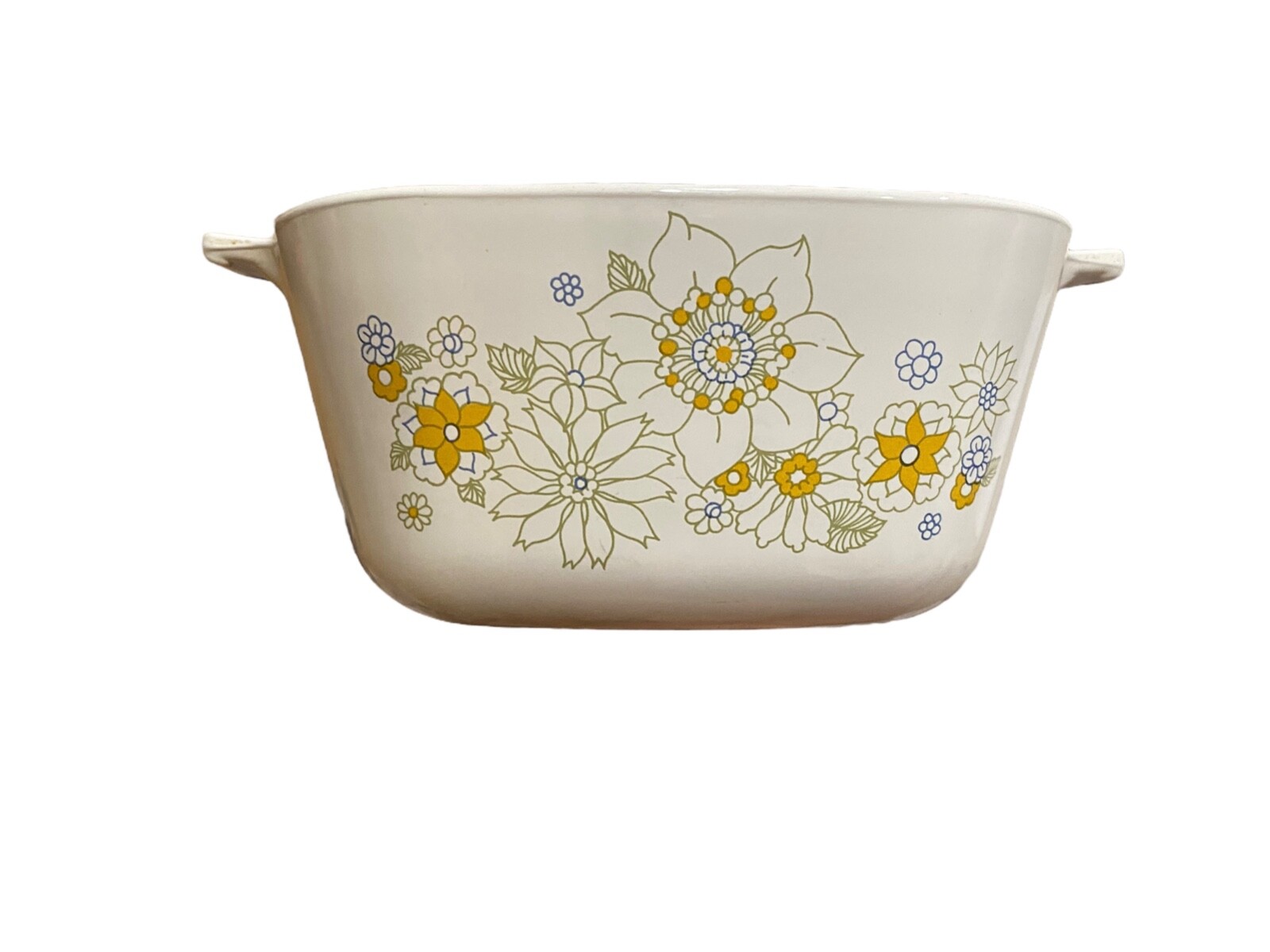 Vintage Corning Ware Floral Green and Yellow 1 3/4 qt Casserole Dish without Lid
