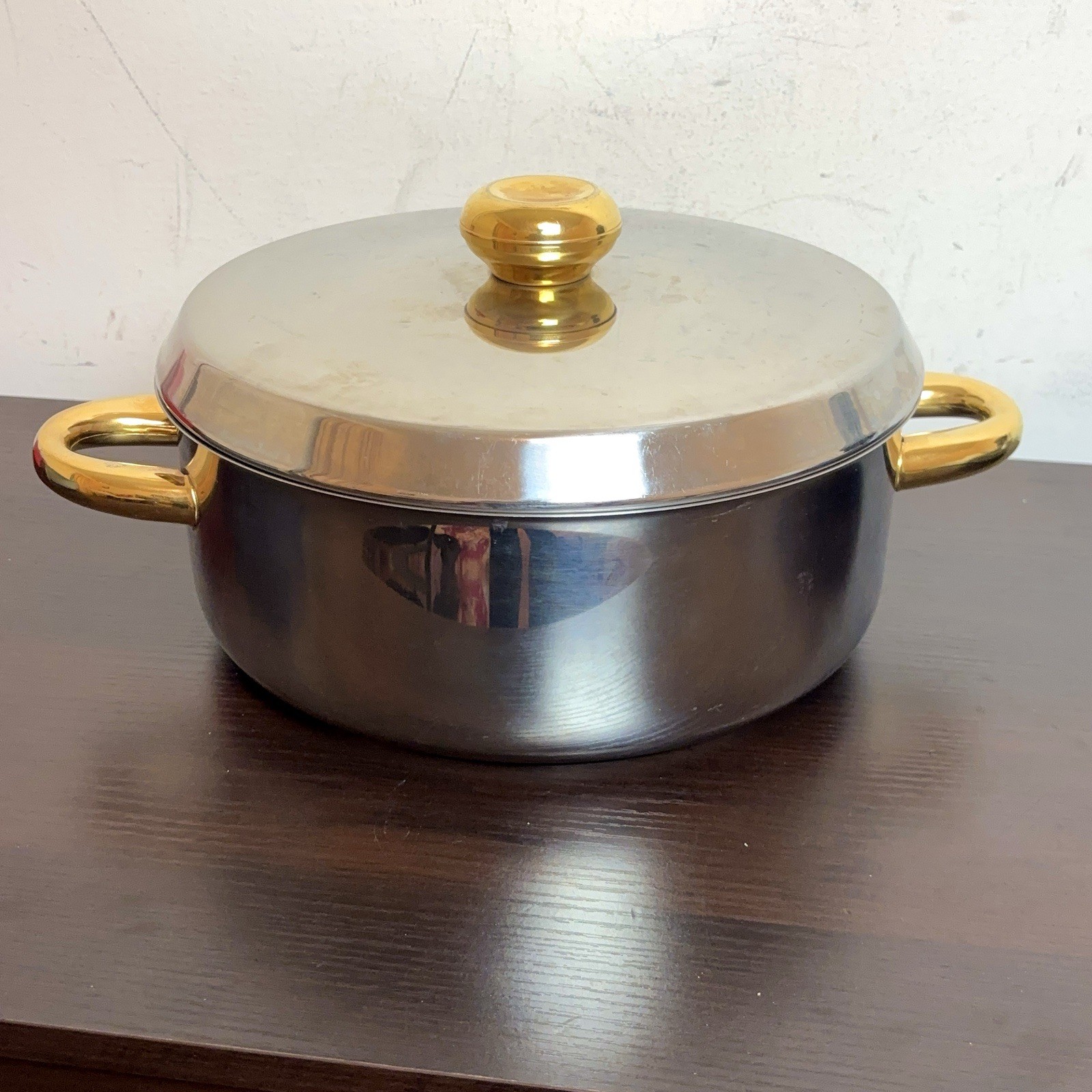 Inox 18/10 Stainless Steel Stockpot Swiss Switzerland Two Tone Gold Silver 10×4