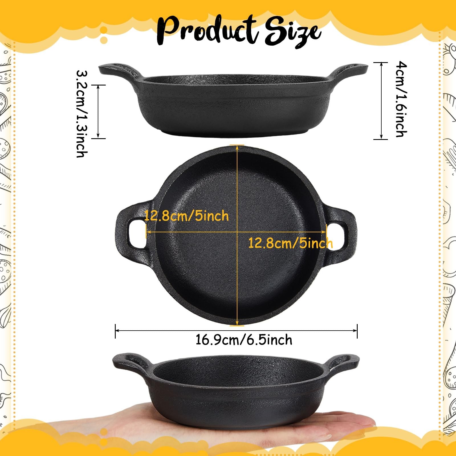 Mini Cast Iron Skillets 5 x 5 x 1.3 Inch Cast Iron Pan Small Ramekin Set Blac…