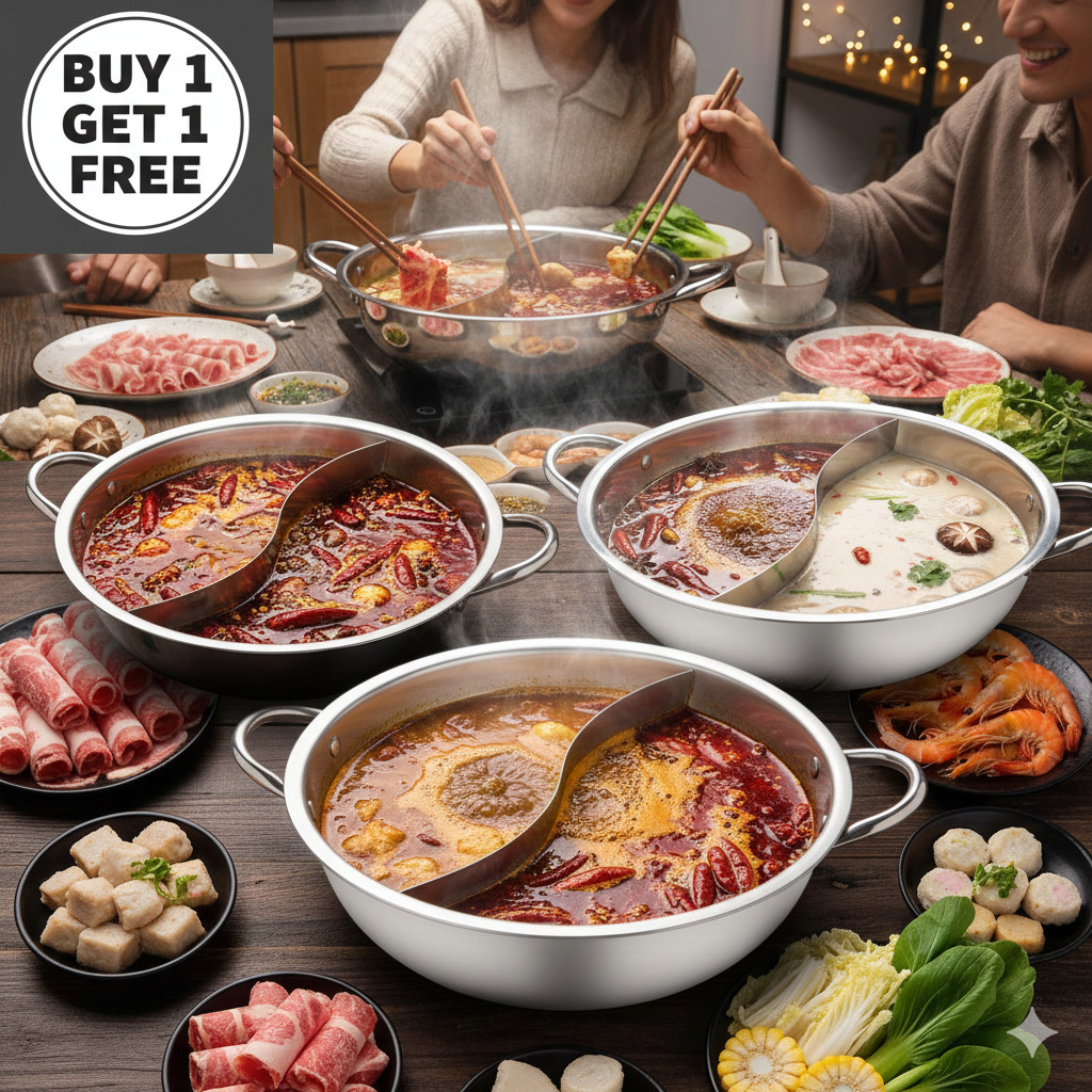 28cm Stainless Steel Shabu Shabu Dual Sided Cooking Soup Hot Pot with Lid