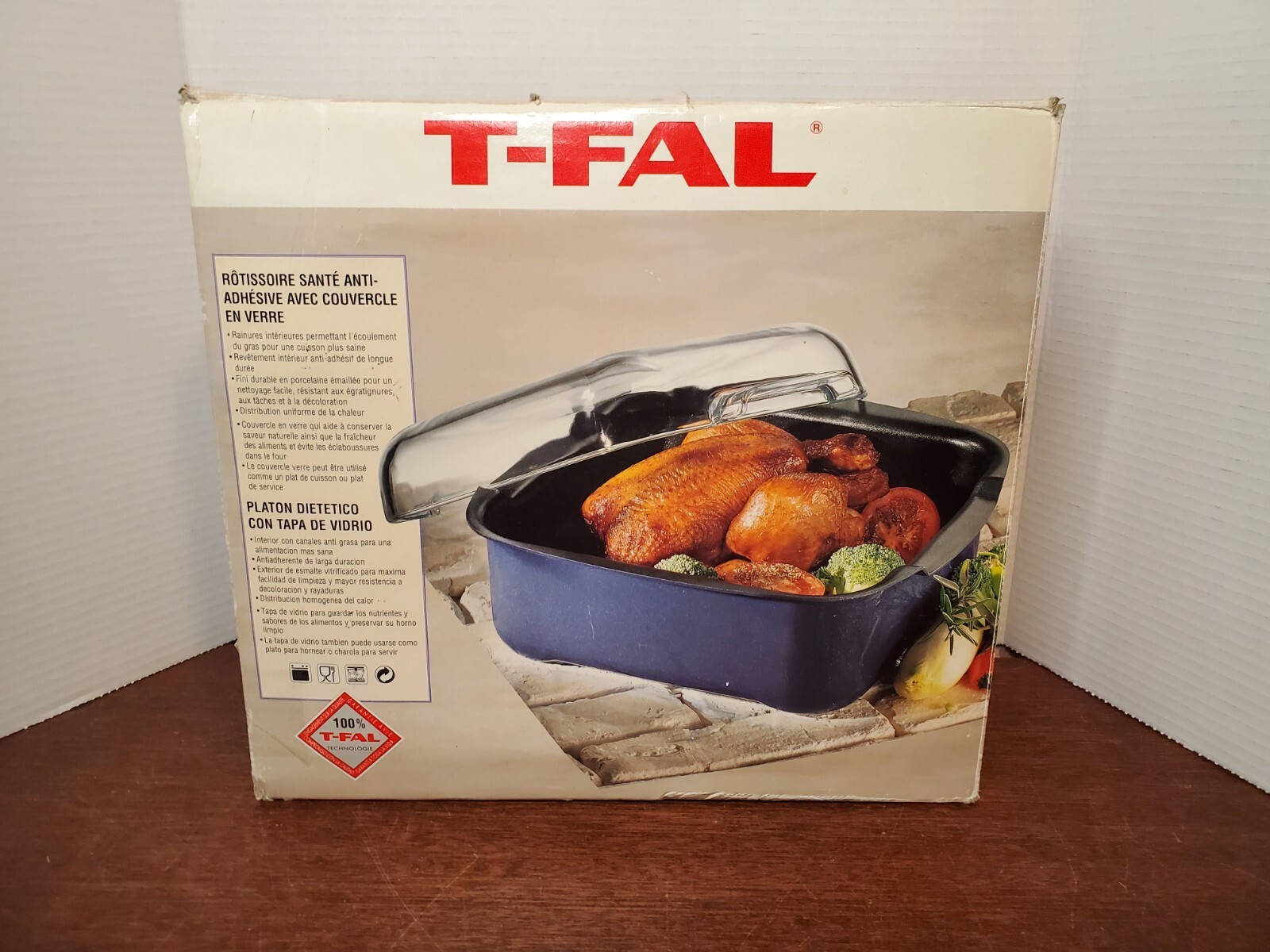 T-Fal Non-Stick 9 3/4″ x 9 3/4″ Square Enamel Health Roaster w/ Glass Cover EUC!