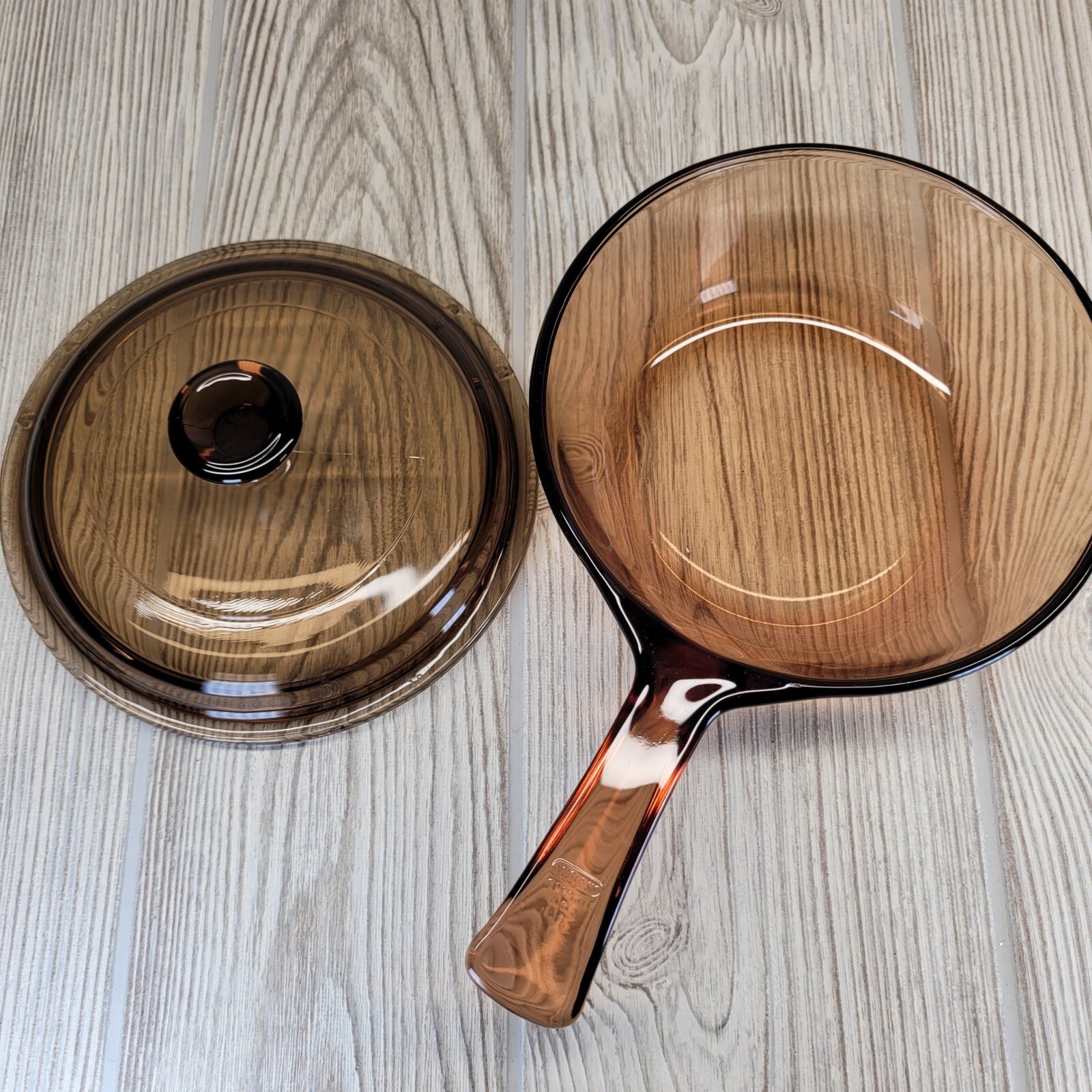 Pyrex Vision Corning Ware Amber Glass .5L Sauce Pan Pot Lid Kitchen Cookware Vtg