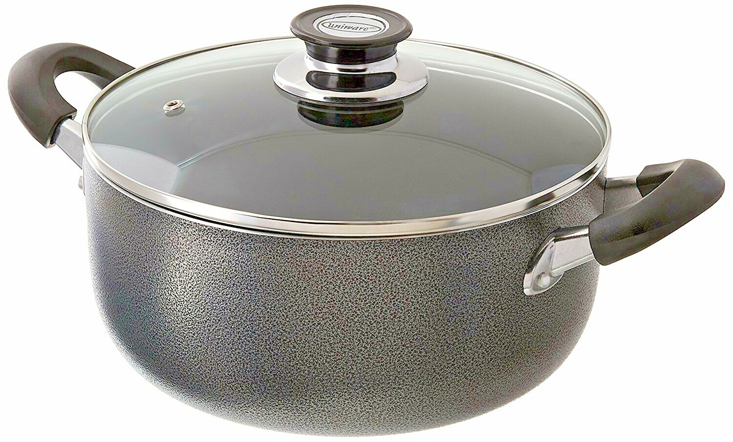 Non Stick Aluminum Cooking Sauce Pot With Vented Glass Lid 5 Quart, Black