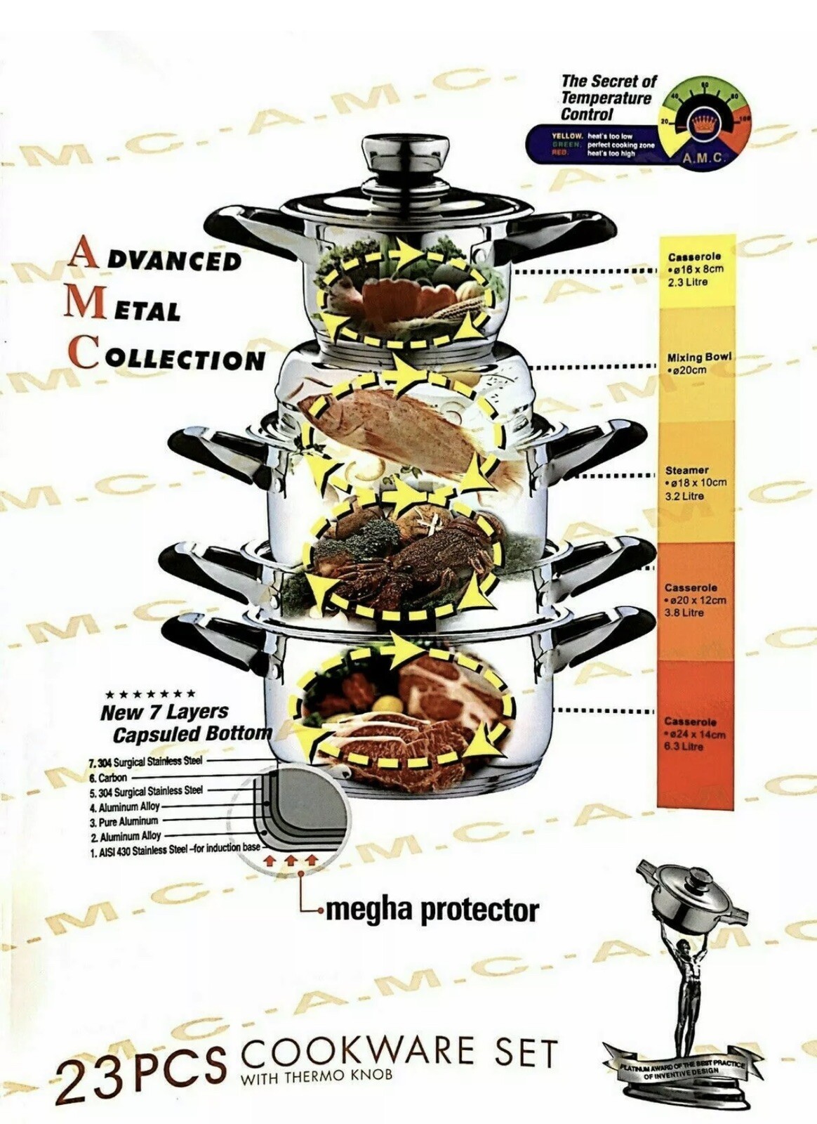 Set Batteria di Pentole 23 Pezzi in Acciaio Inox a Induzione Antiaderente A.M.C.