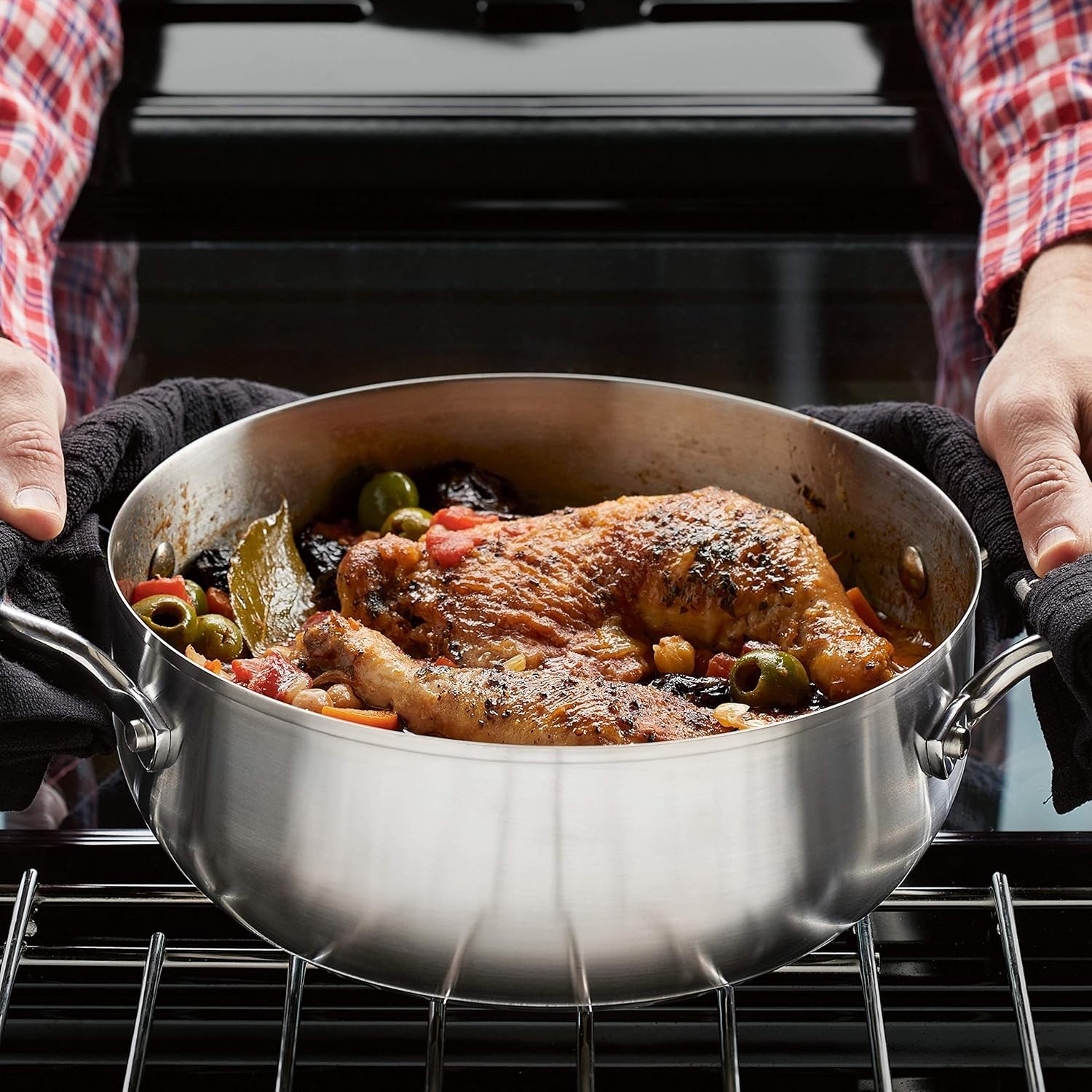 4QT Stainless Steel Induction Casserole Pot with Lid 3 Ply Base