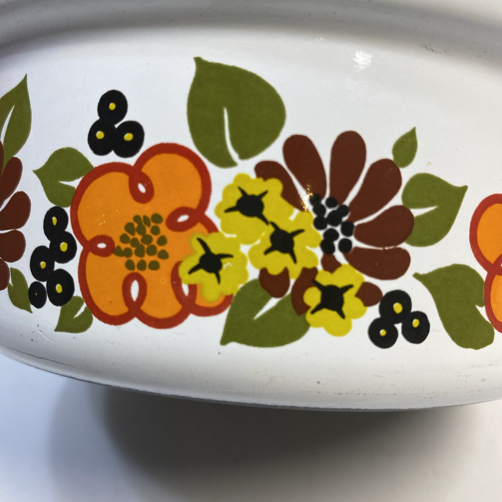 AUSTRIA EMAIL VINTAGE ENAMELWARE 7 PIECE POT & SKILLET SET-Orange Floral Granny