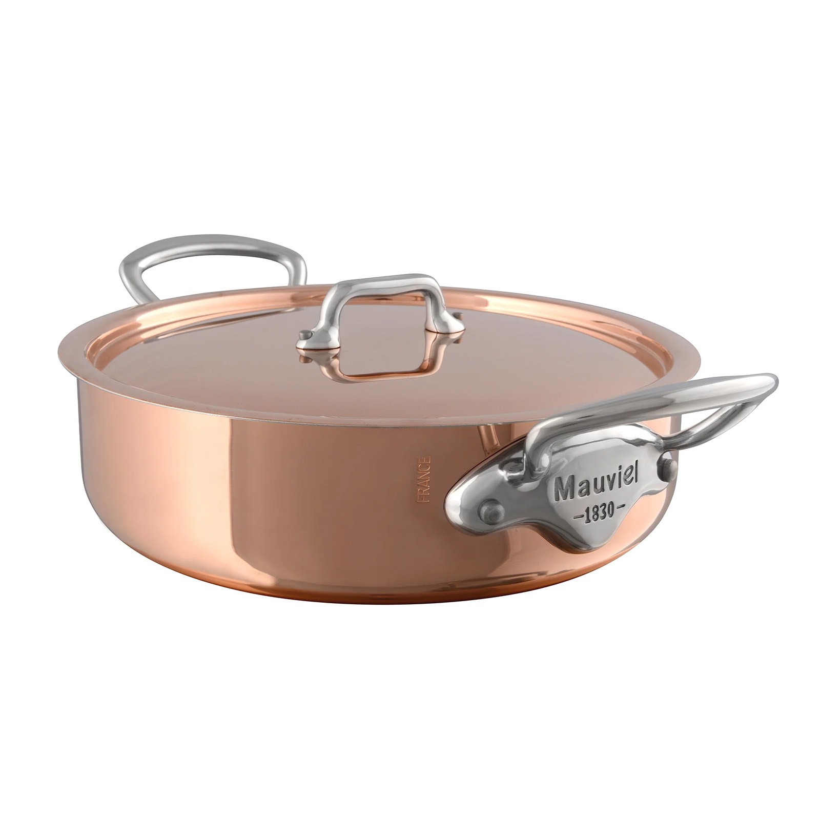 Mauviel M’3 S 3.2-Qt Copper Rondeau With Lid, Cast Stainless Steel Handle