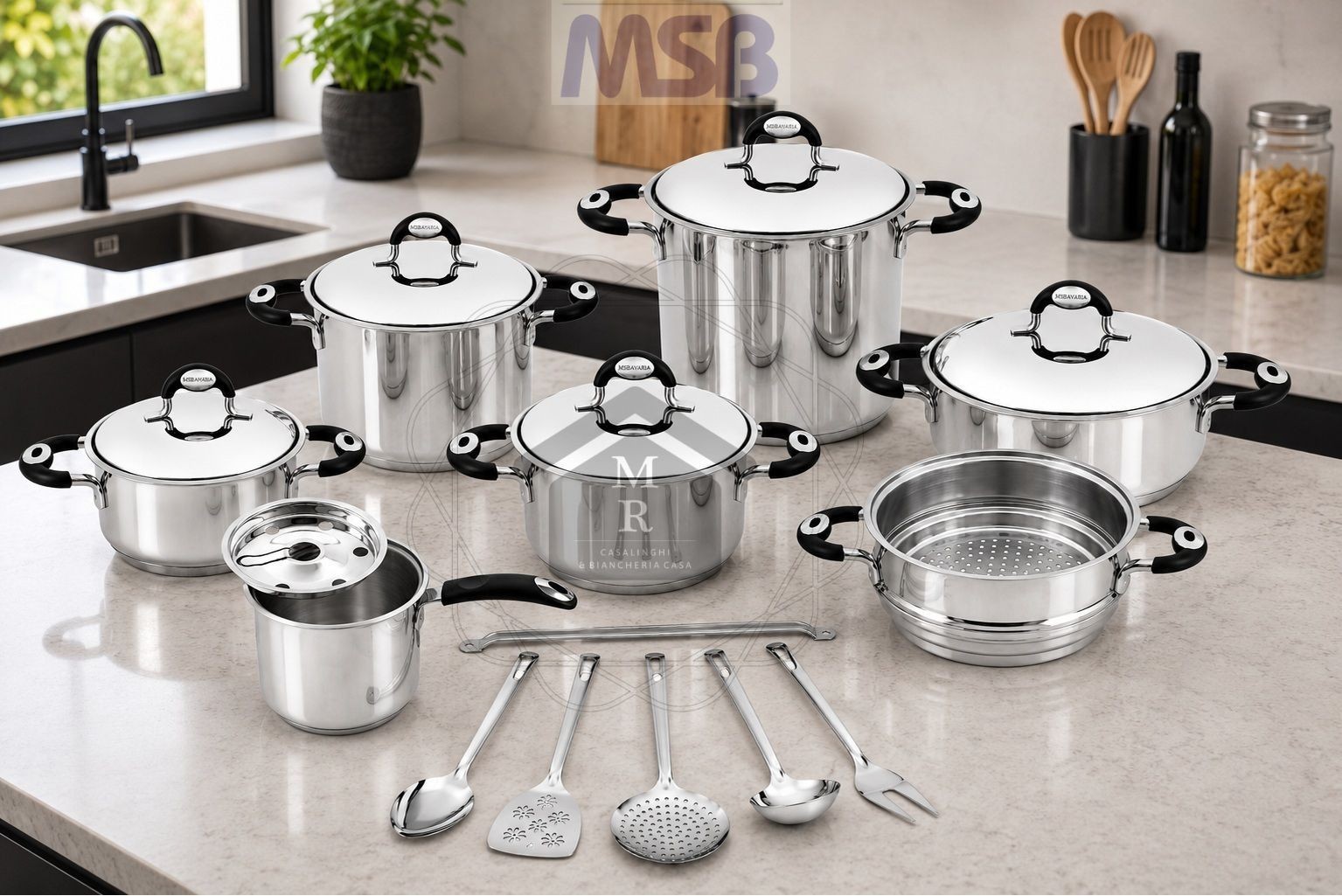 19 Piece 18/10 Stainless Steel Bio Line Induction Bottom MSBavaria Cookware Battery