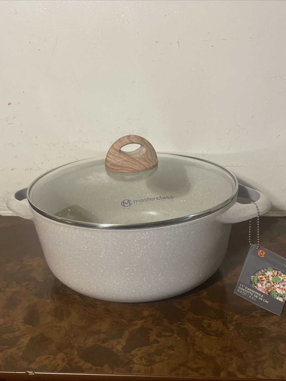NEW! Masterclass IVORY Off-White Casserole 11″ & 8″ Pan Cookware w/ Lid 4 pc SET