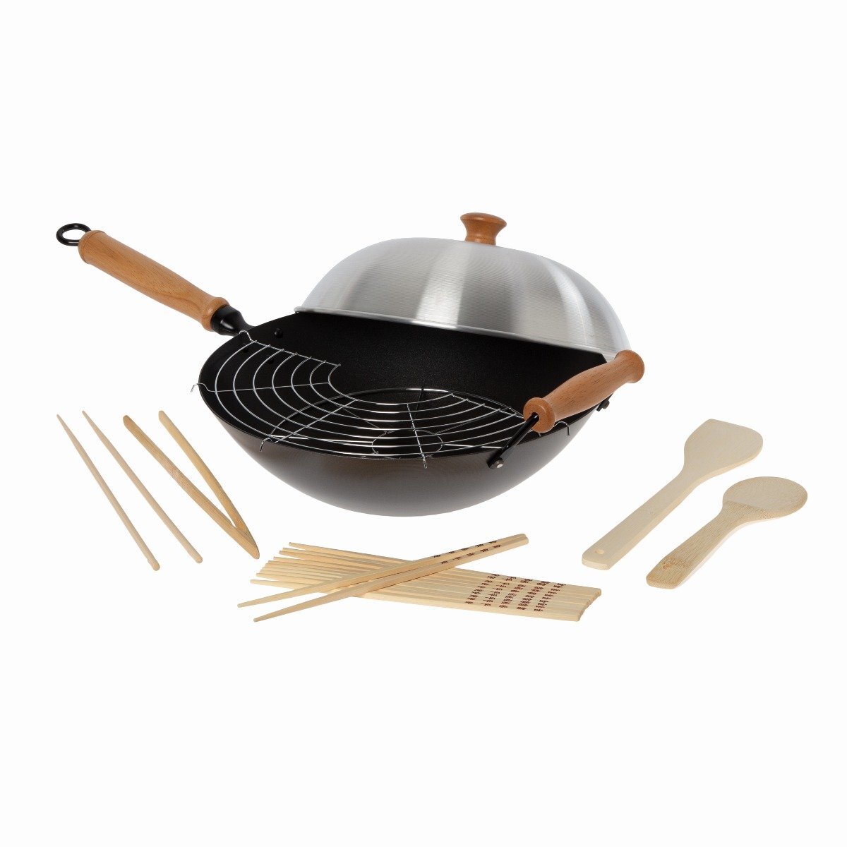 Joyce Chen Professional Series 14″ Carbon Steel Excalibur Nonstick Wok 10-Piece