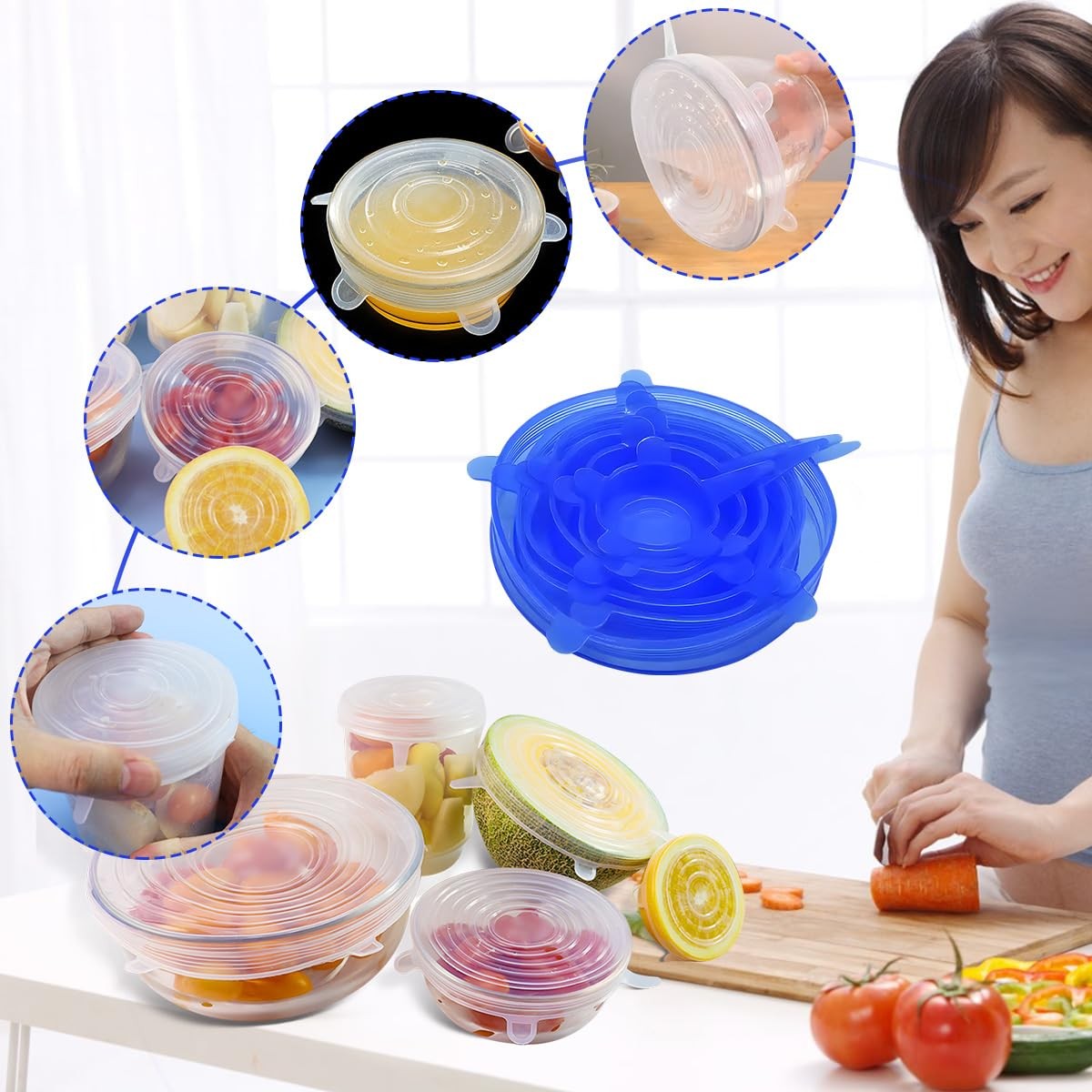 12 Pcs Reusable Silicone Stretch Lids Bowl Covers Flexible Food Storage Covers