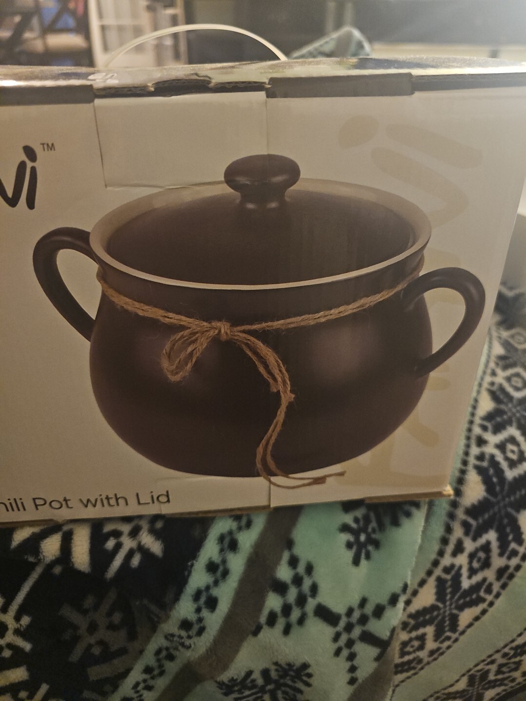 Parini Chili Pot With Lid Brown Ceramic 5 Quart Microwave Safe New in Box