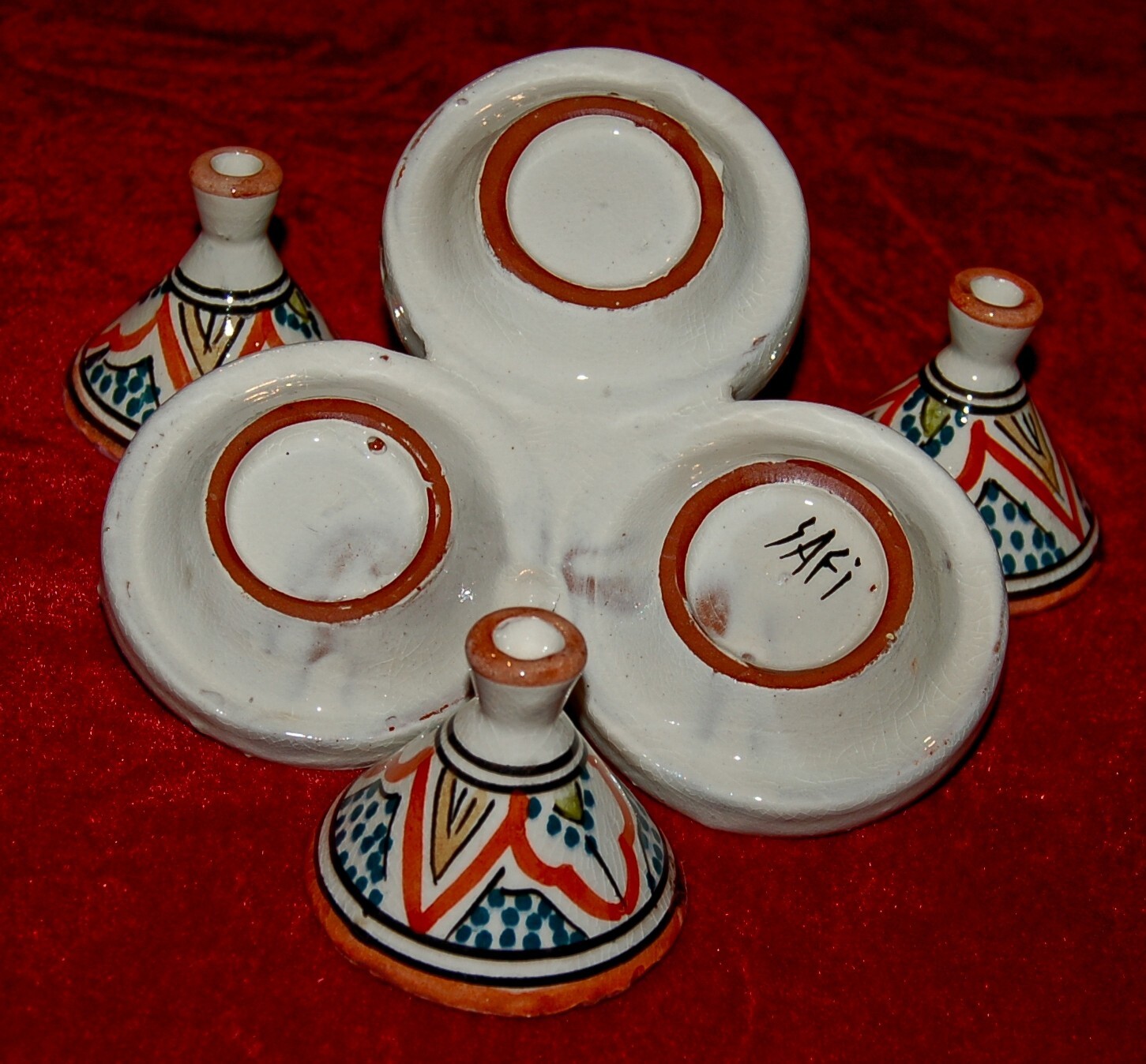 VINTAGE Decorative Miniature TAGINES Folk Art Hand Painted in Safi Morocco 1950s