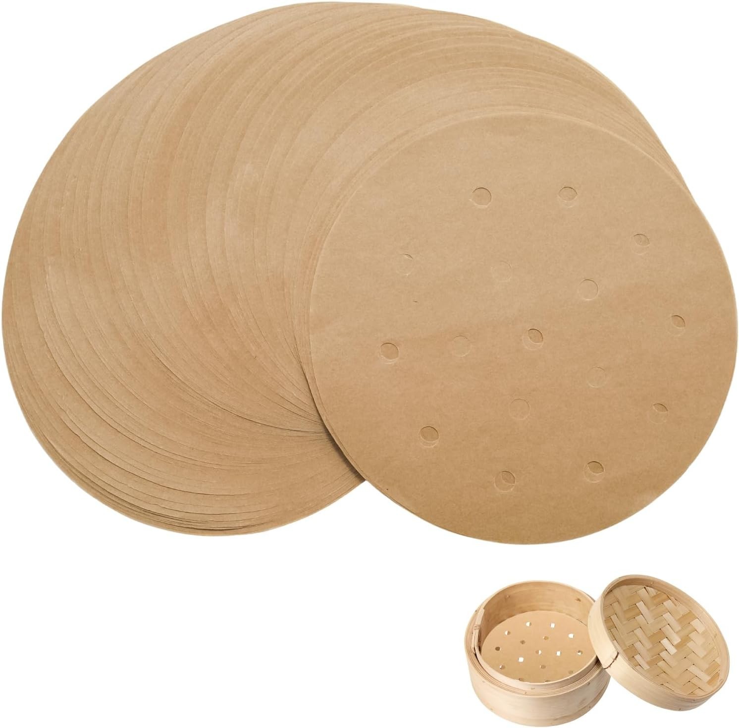 100 Count 6 Inch Eco-Conscious Bamboo Steamer Liners with Porous Design
