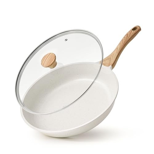 10″ Nonstick Ceramic Frying Pan with Lid, Induction Compatible, Healthy & Safe C