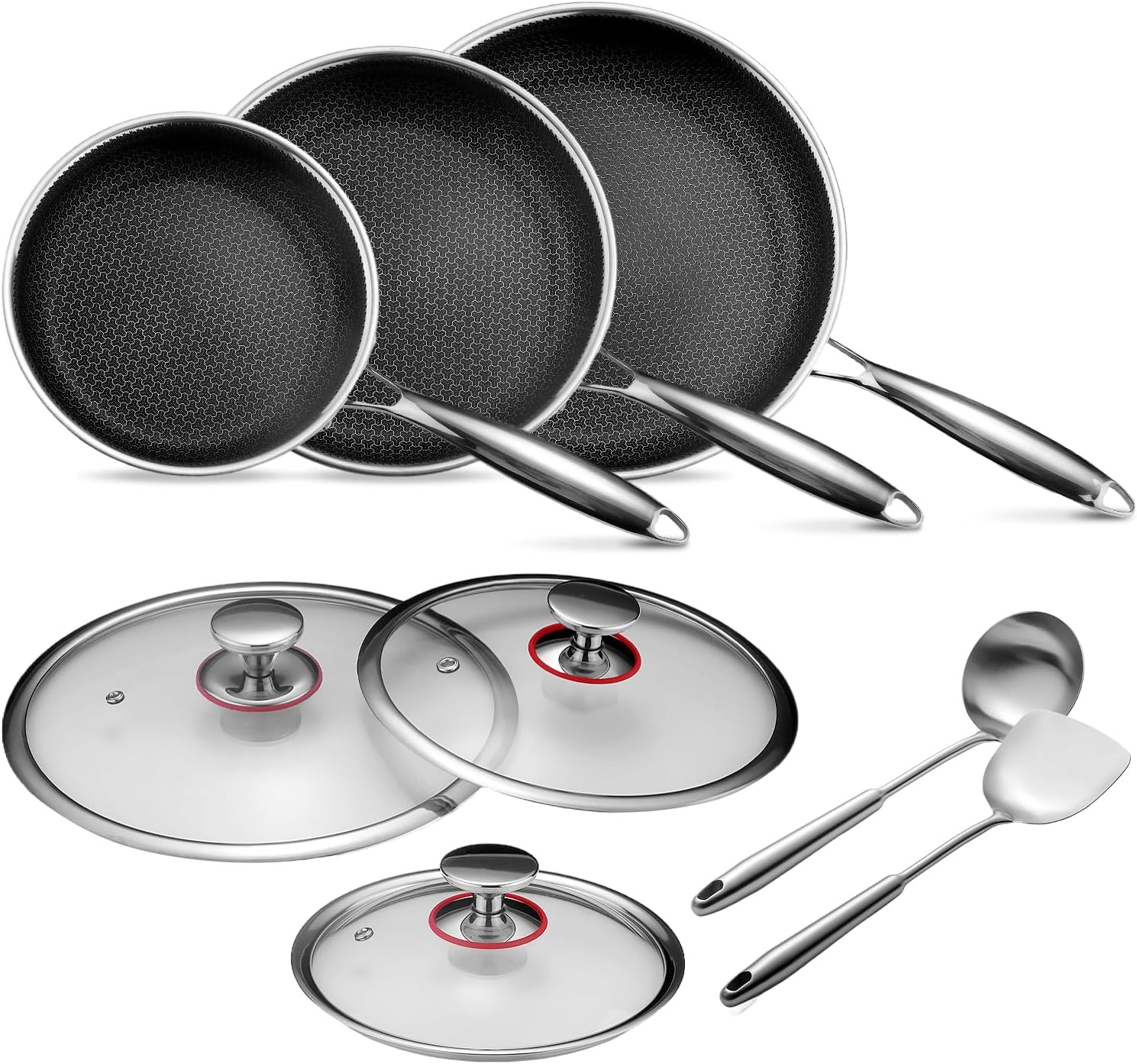 Pots and Pans Set Non Stick Cookware Stainless Steel Frying Pan Skillet with Lid